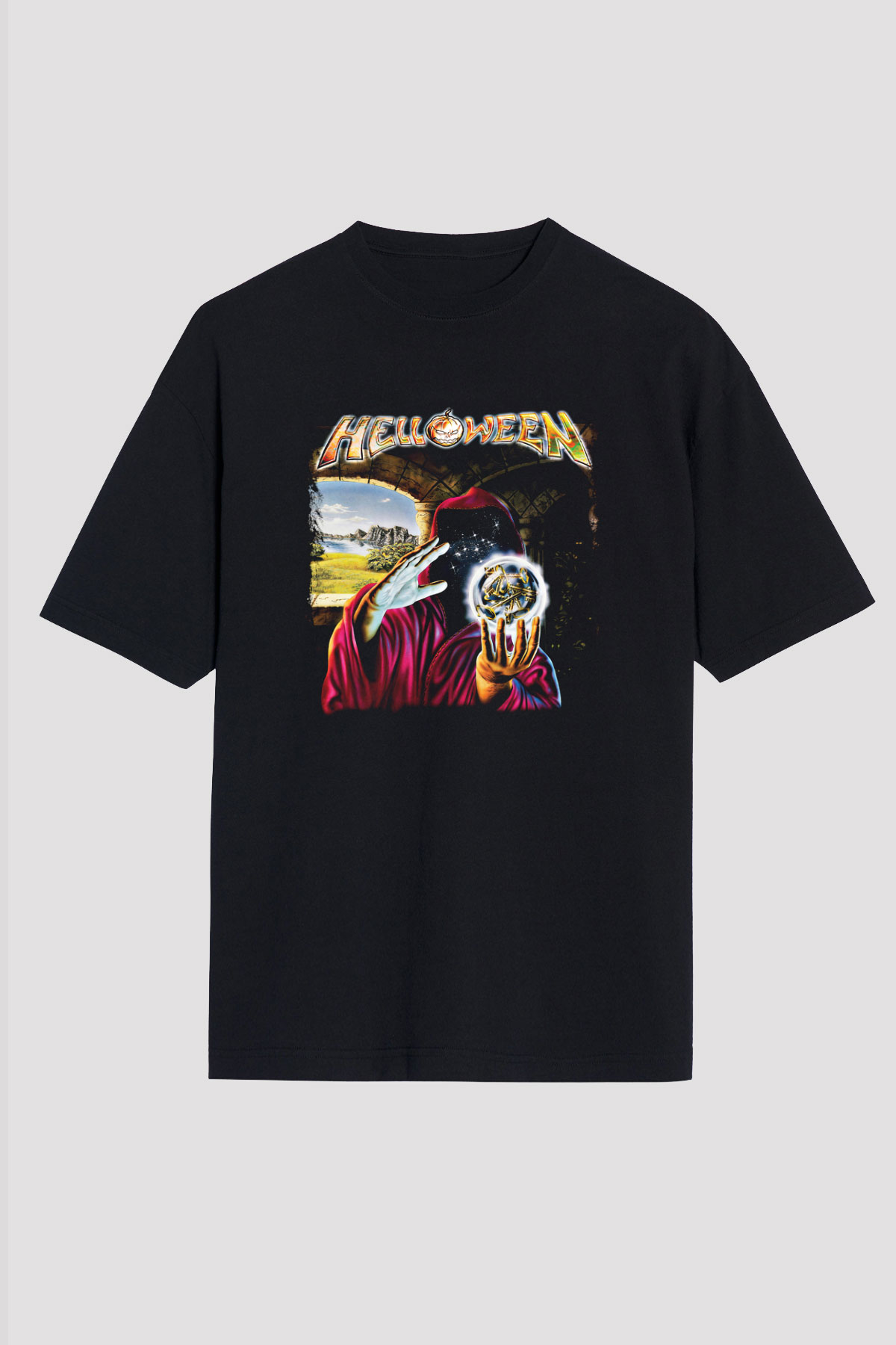 Helloween Baskılı Unisex Siyah Oversize Tişört