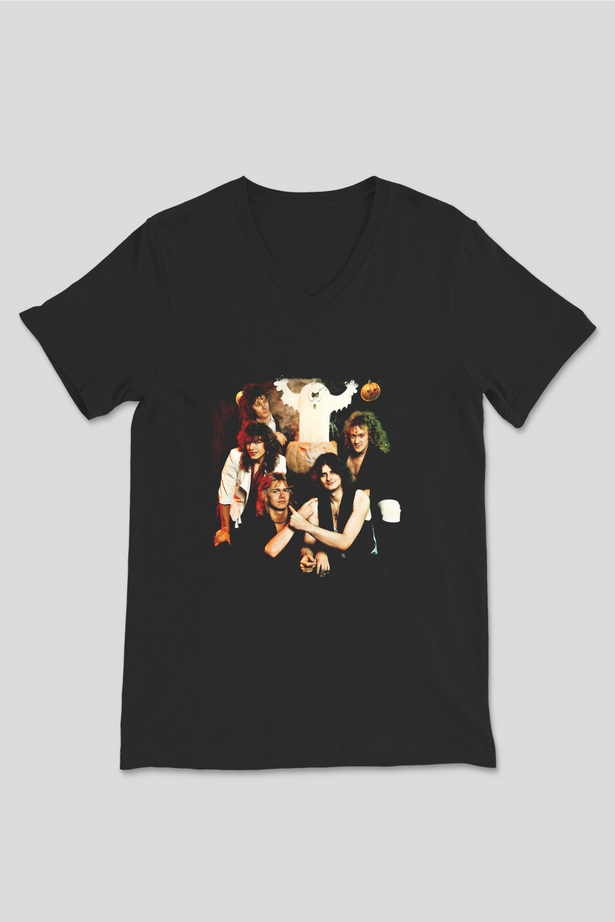 Helloween Baskılı Unisex Siyah V Yaka Tişört