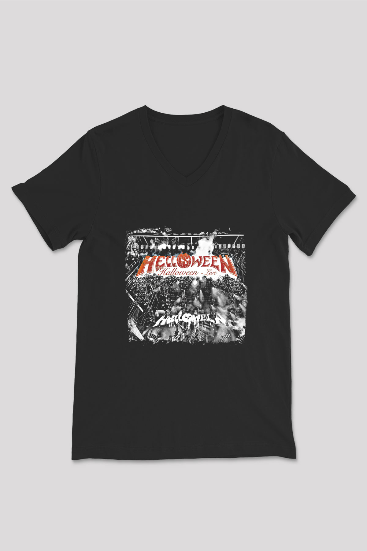 Helloween Baskılı Unisex Siyah V Yaka Tişört