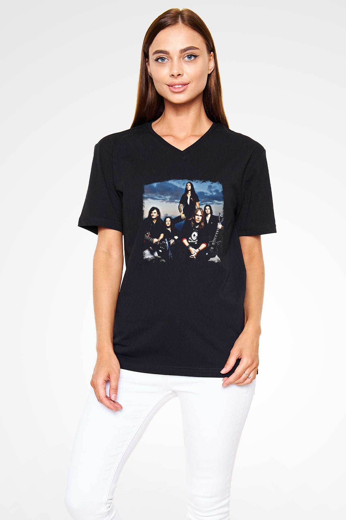 Helloween Baskılı Unisex Siyah V Yaka Tişört
