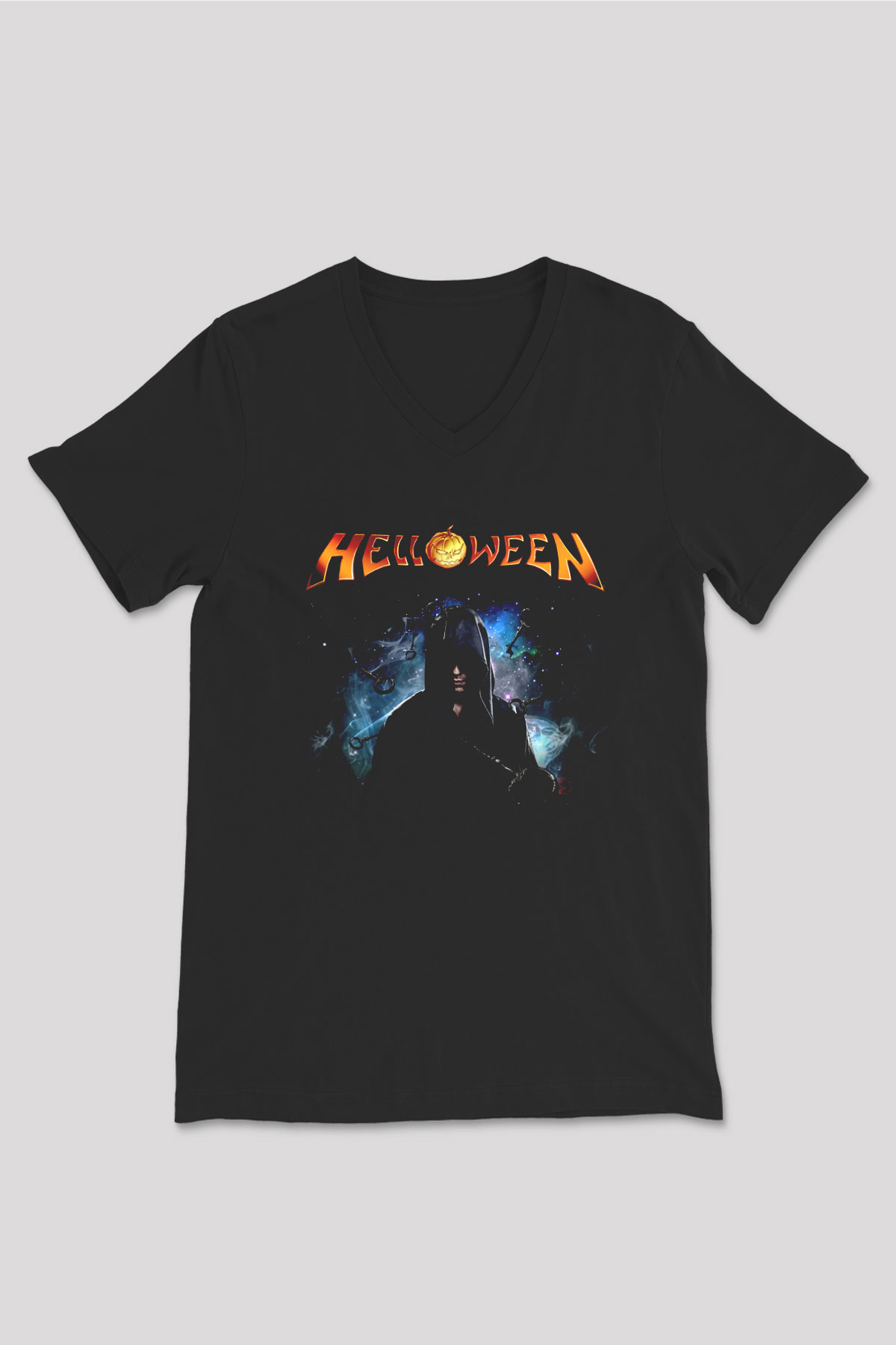 Helloween Siyah Unisex V Yaka Tişört
