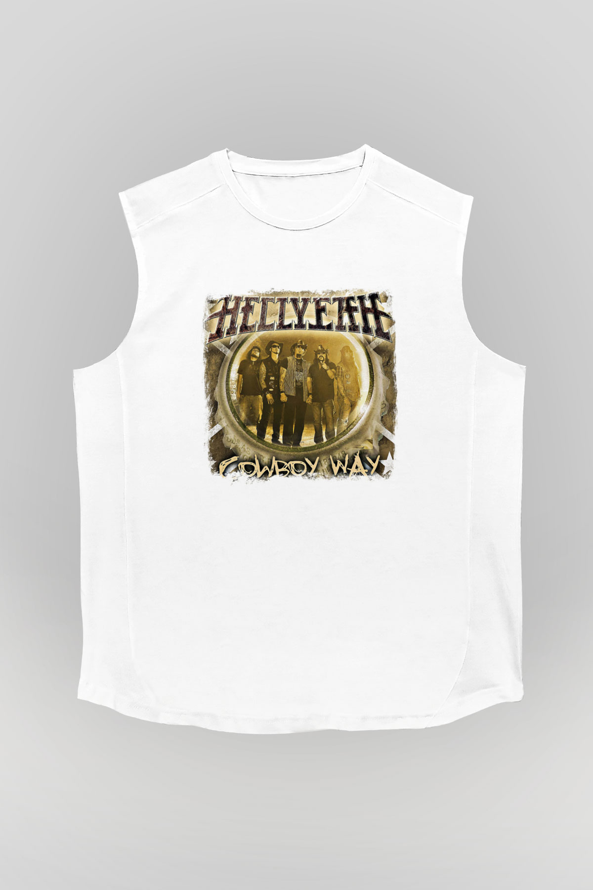 Hellyeah Baskılı Unisex Beyaz Kolsuz Tişört