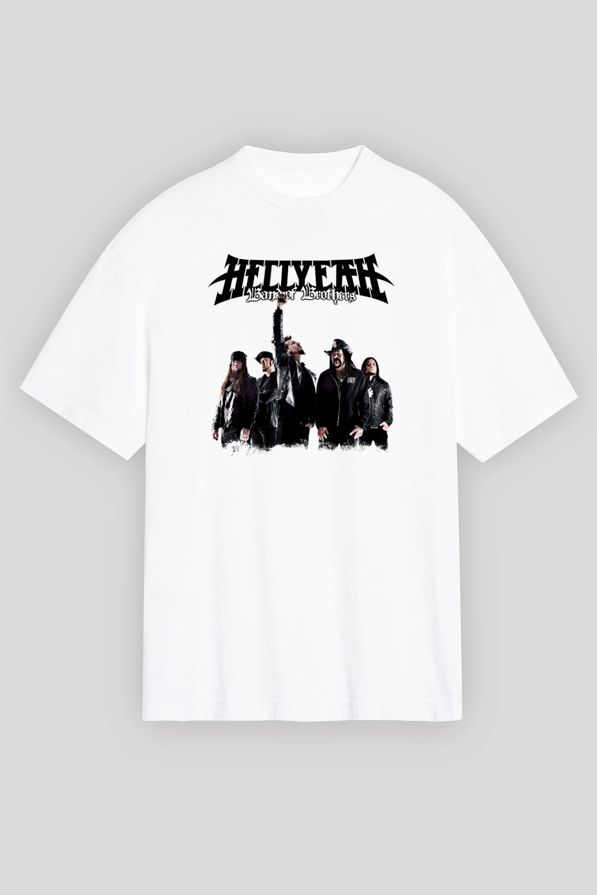 Hellyeah Baskılı Unisex Beyaz Oversize Tişört