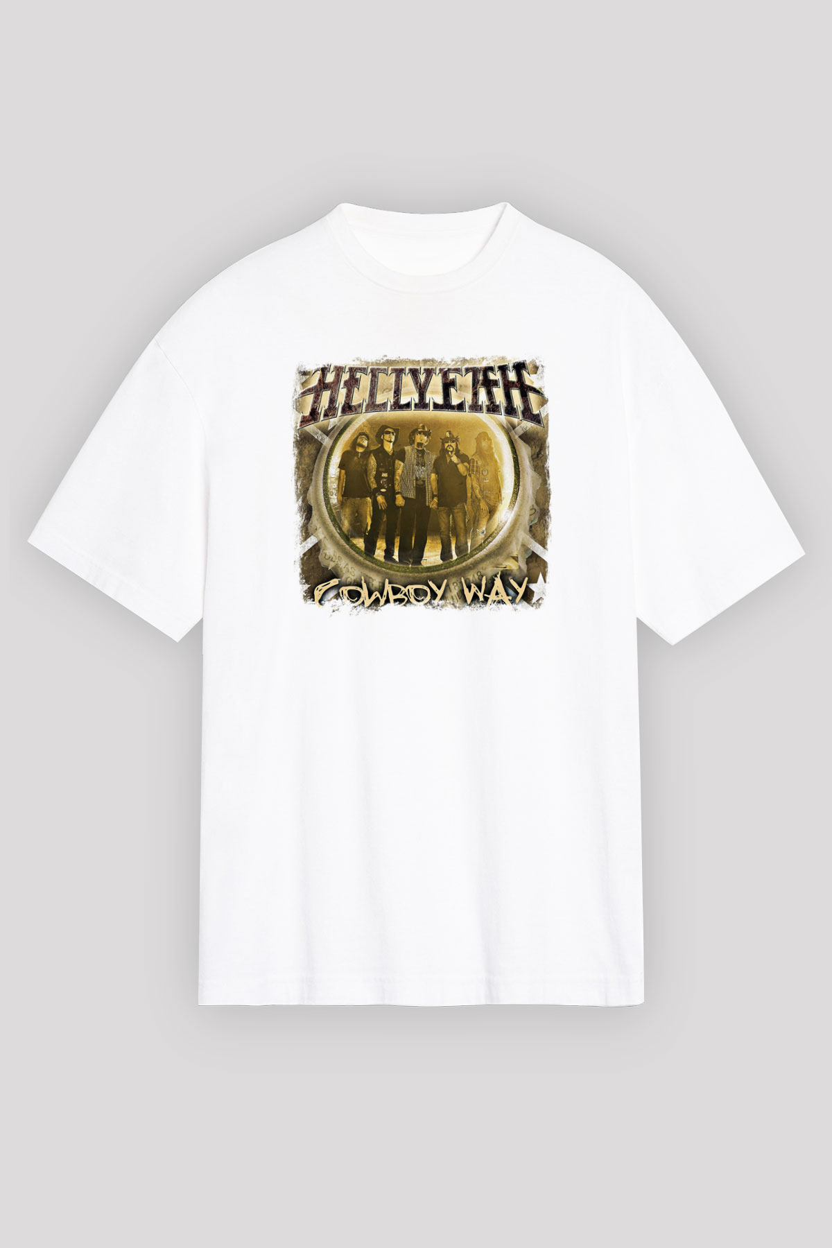 Hellyeah Baskılı Unisex Beyaz Oversize Tişört