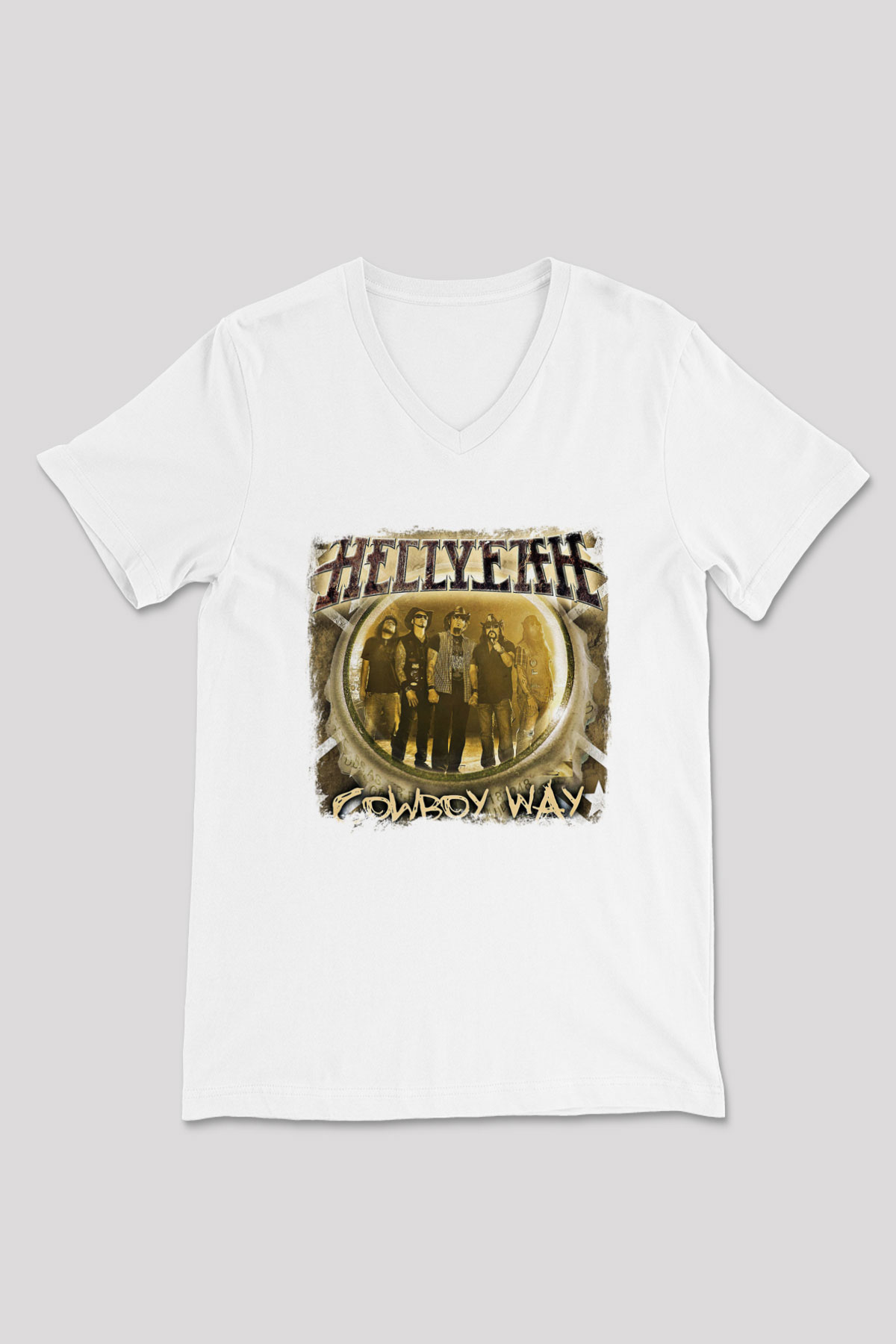 Hellyeah Baskılı Unisex Beyaz V Yaka Tişört