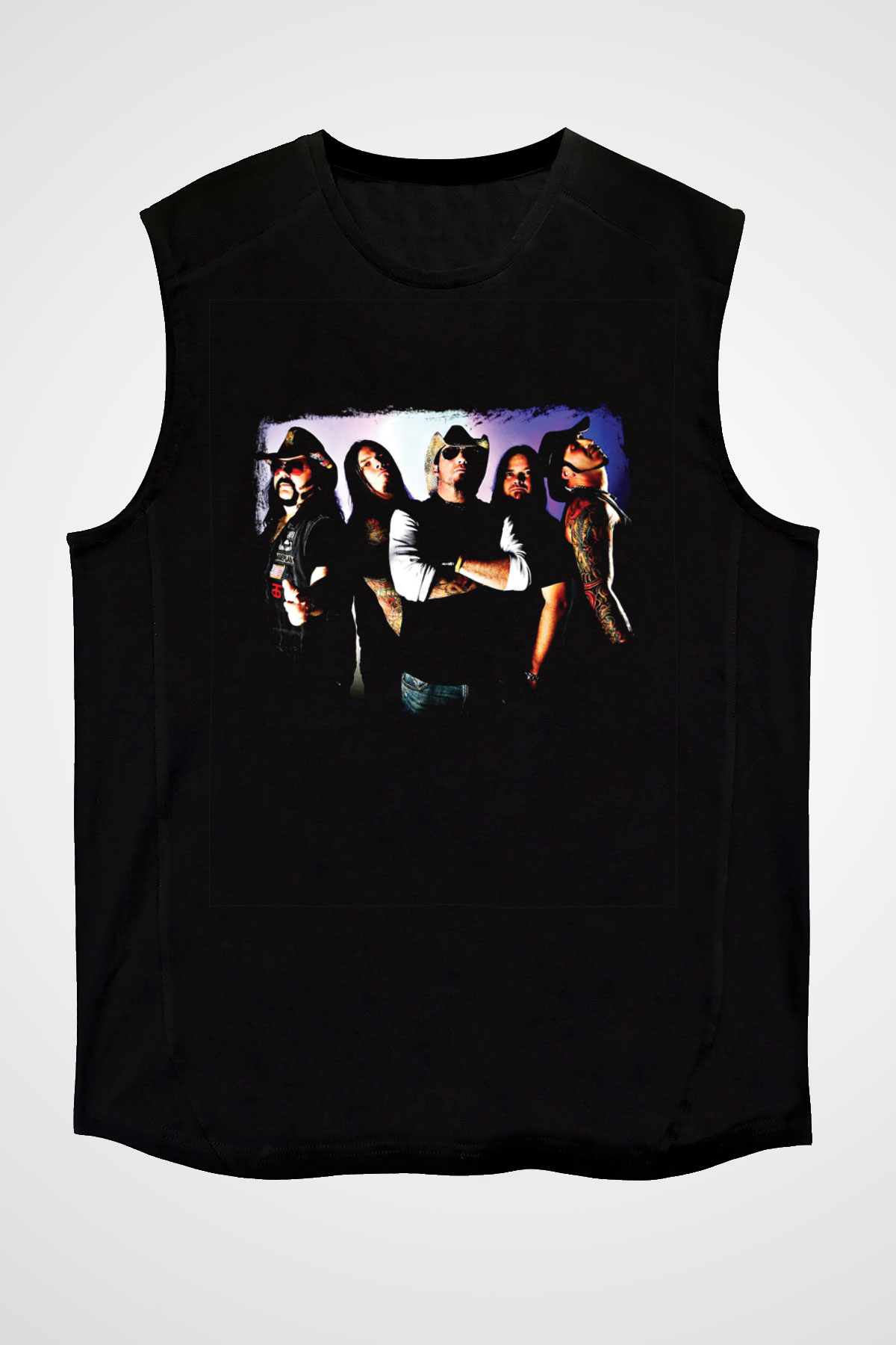 Hellyeah Baskılı Unisex Siyah Kolsuz Tişört