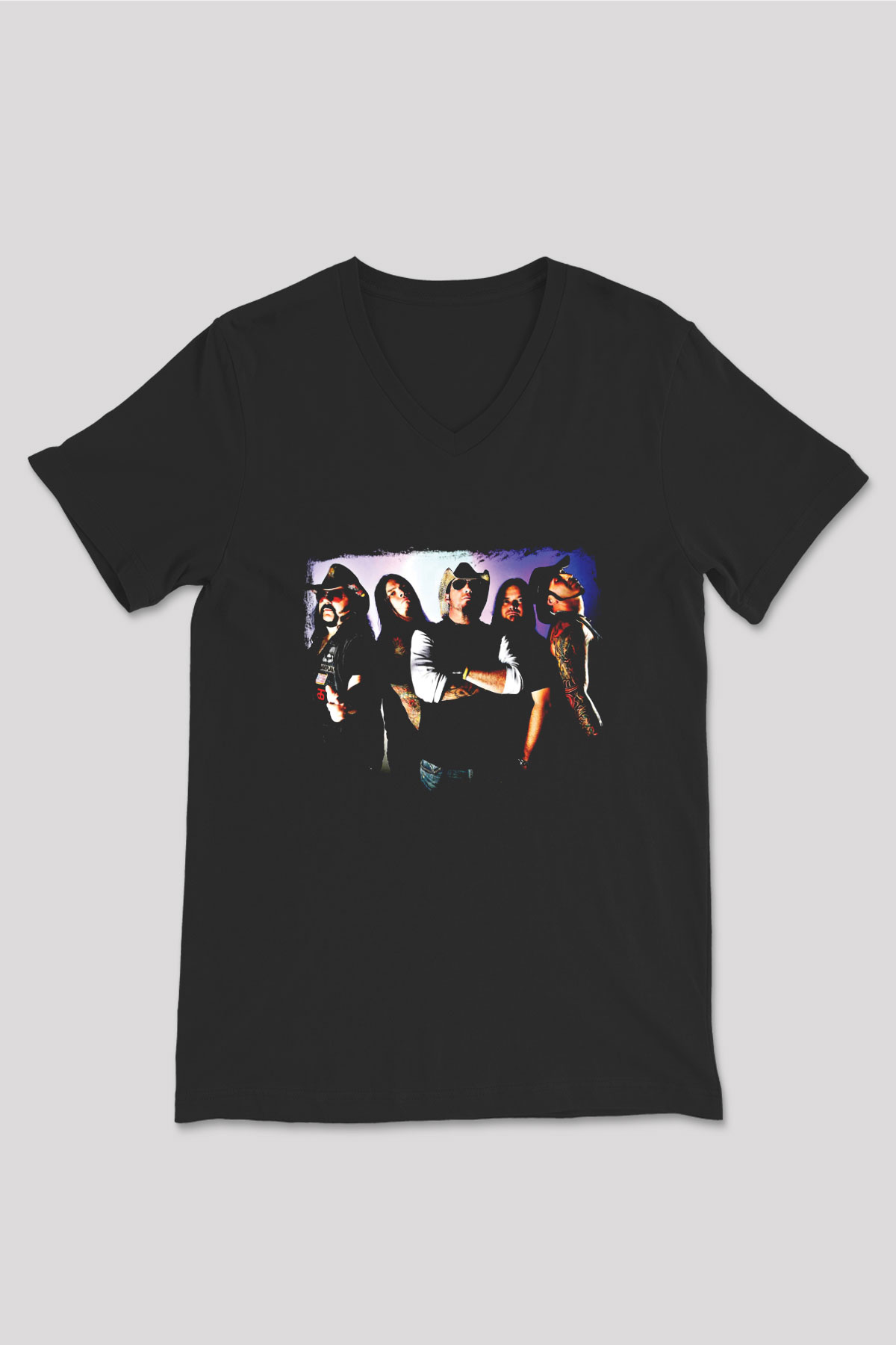 Hellyeah Baskılı Unisex Siyah V Yaka Tişört