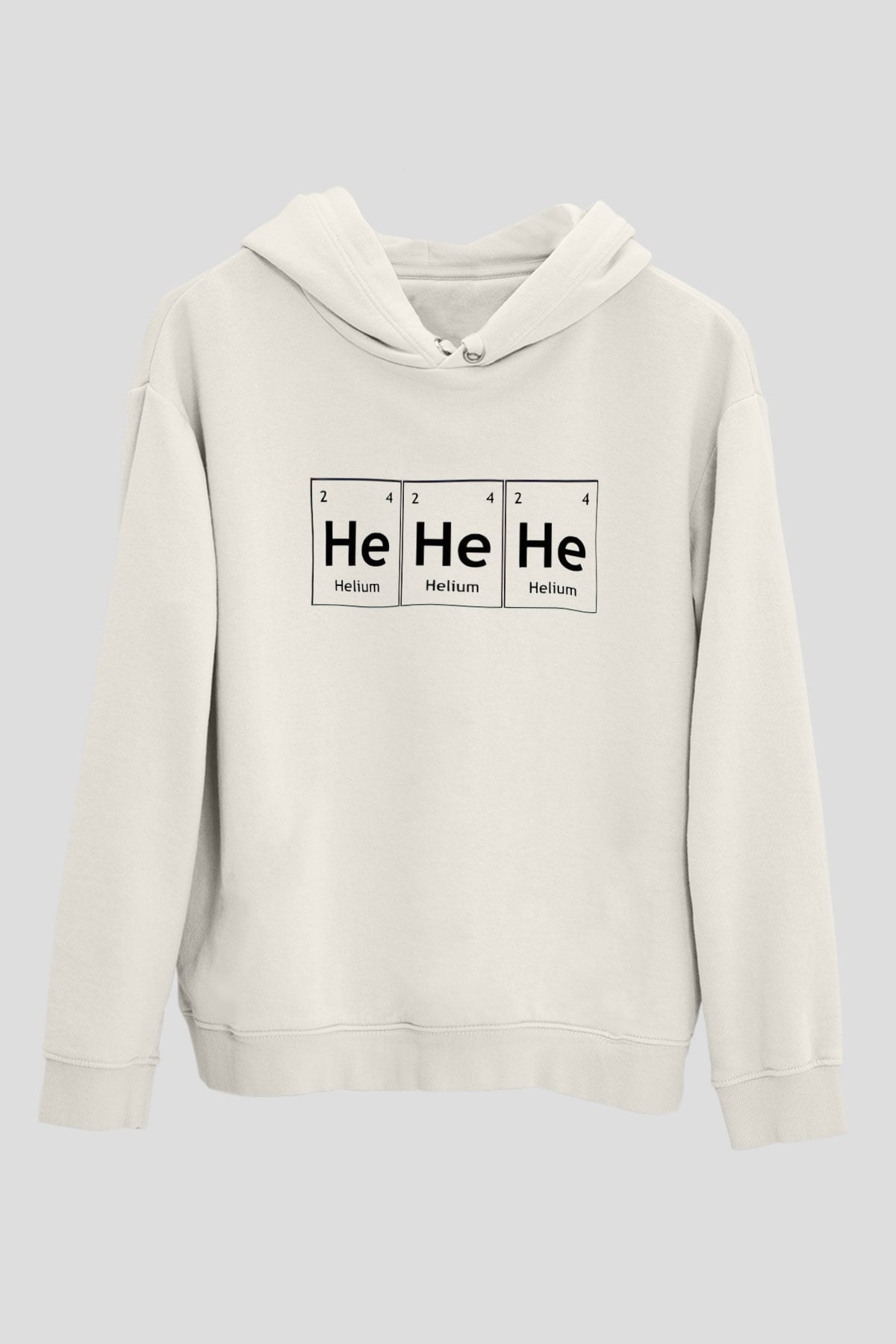 Helyum Elementi Hehehe Baskılı Unisex Beyaz Hoodie