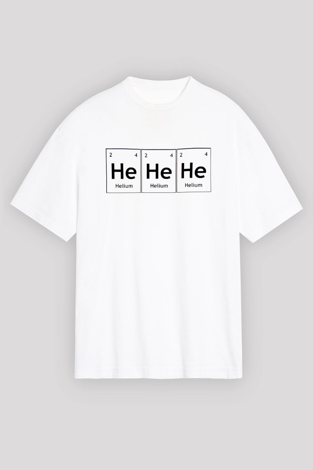 Helyum Elementi Hehehe Baskılı Unisex Beyaz Oversize Tişört