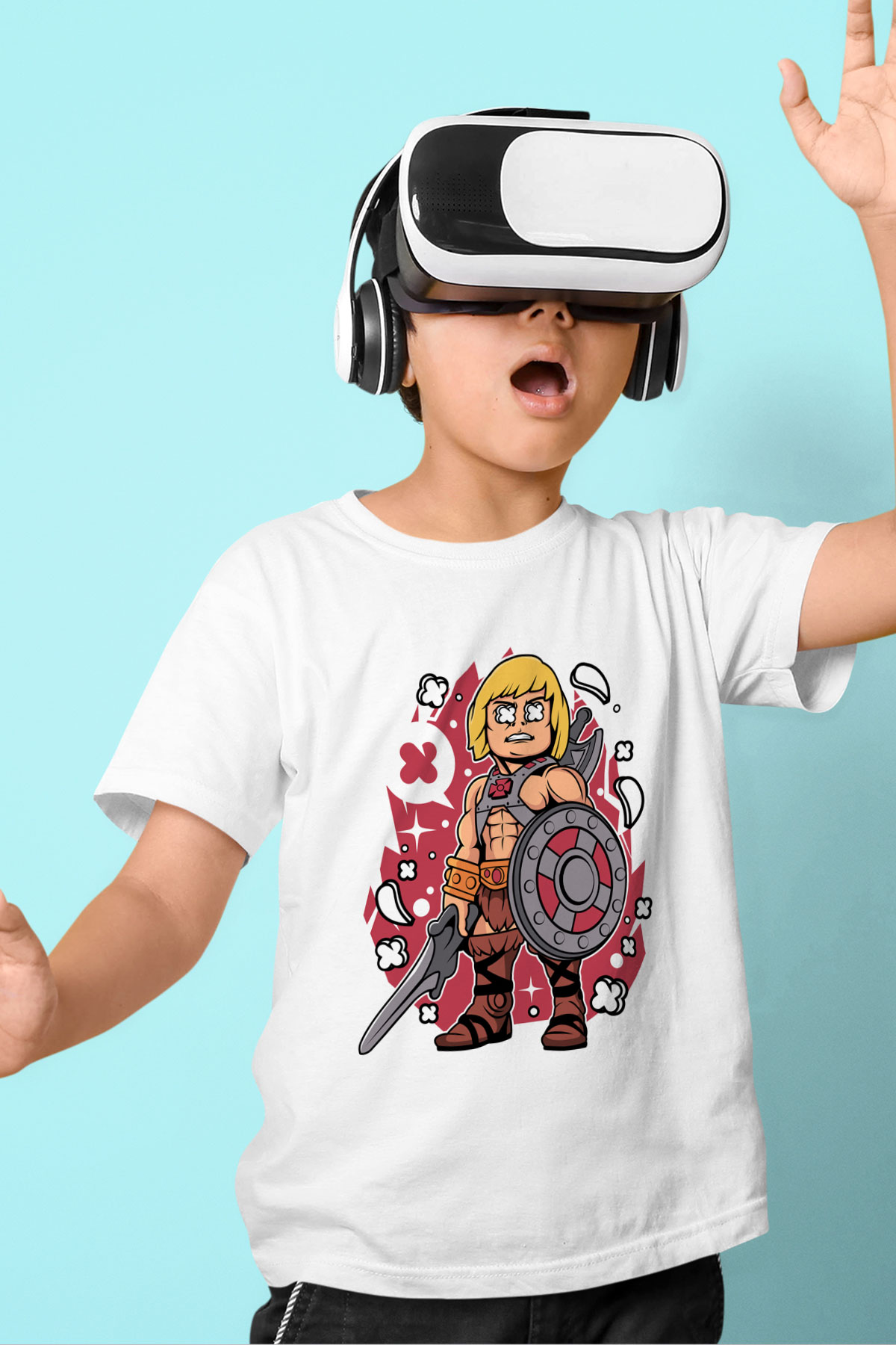 Heman Baskılı Unisex Beyaz Çocuk Tişört