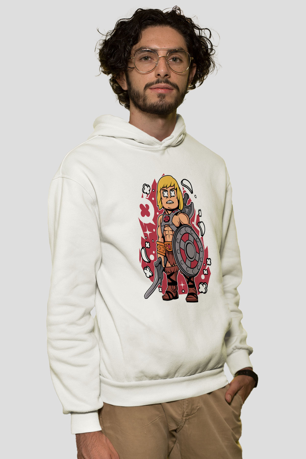 Heman Baskılı Unisex Beyaz Hoodie