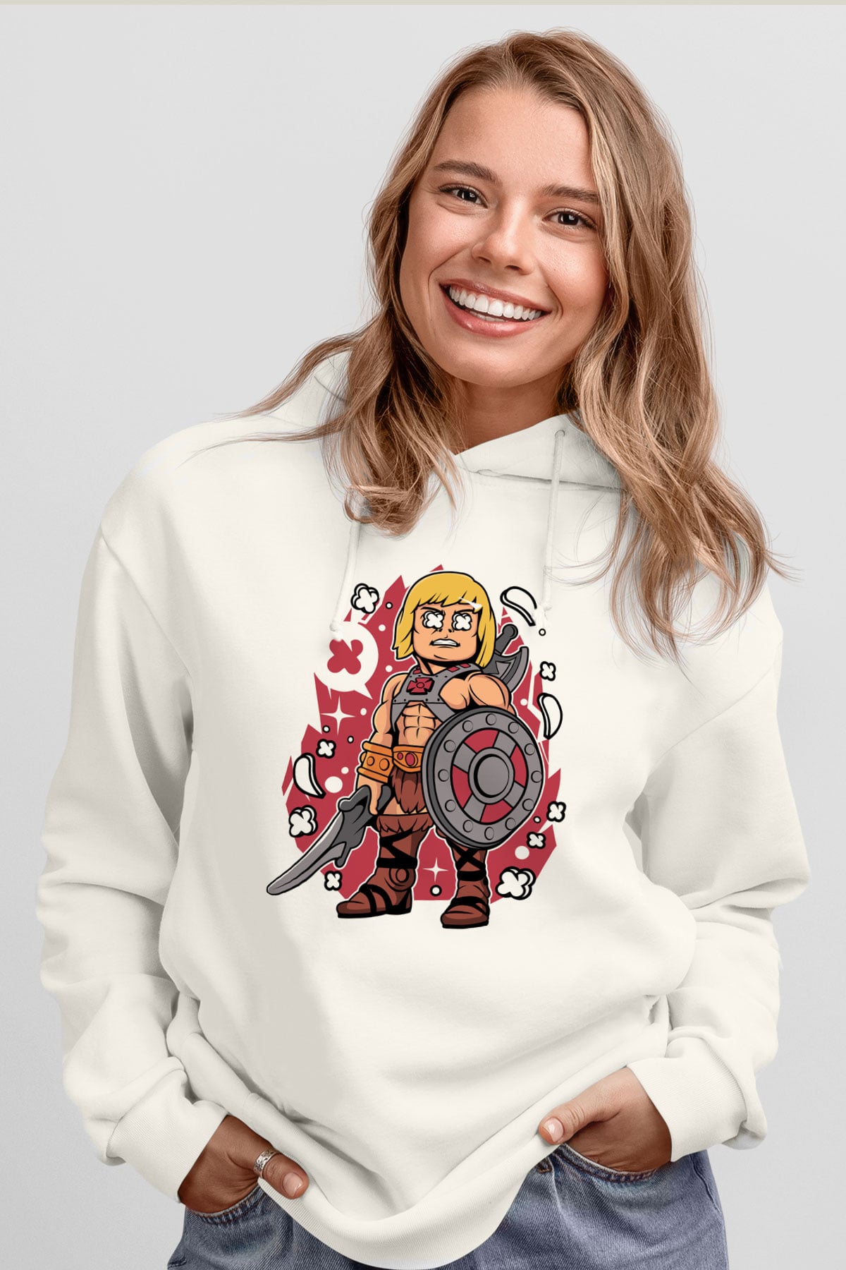 Heman Baskılı Unisex Beyaz Hoodie