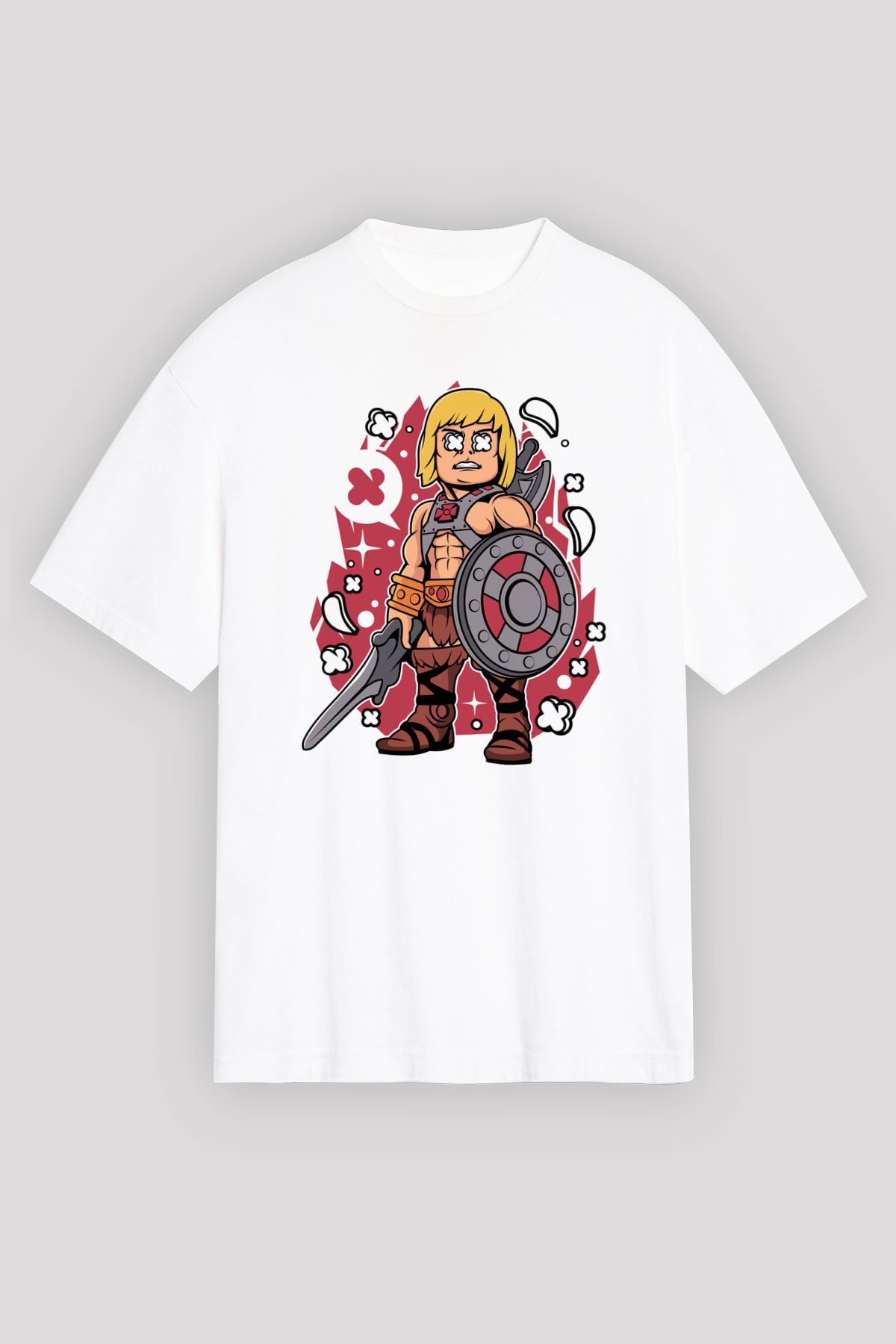 He-Man Baskılı Unisex Beyaz Oversize Tişört