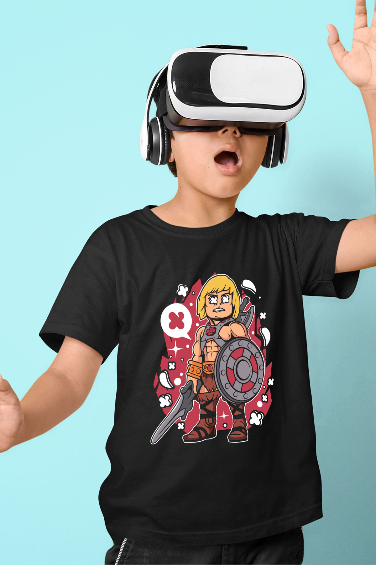 Heman Baskılı Unisex Siyah Çocuk Tişört
