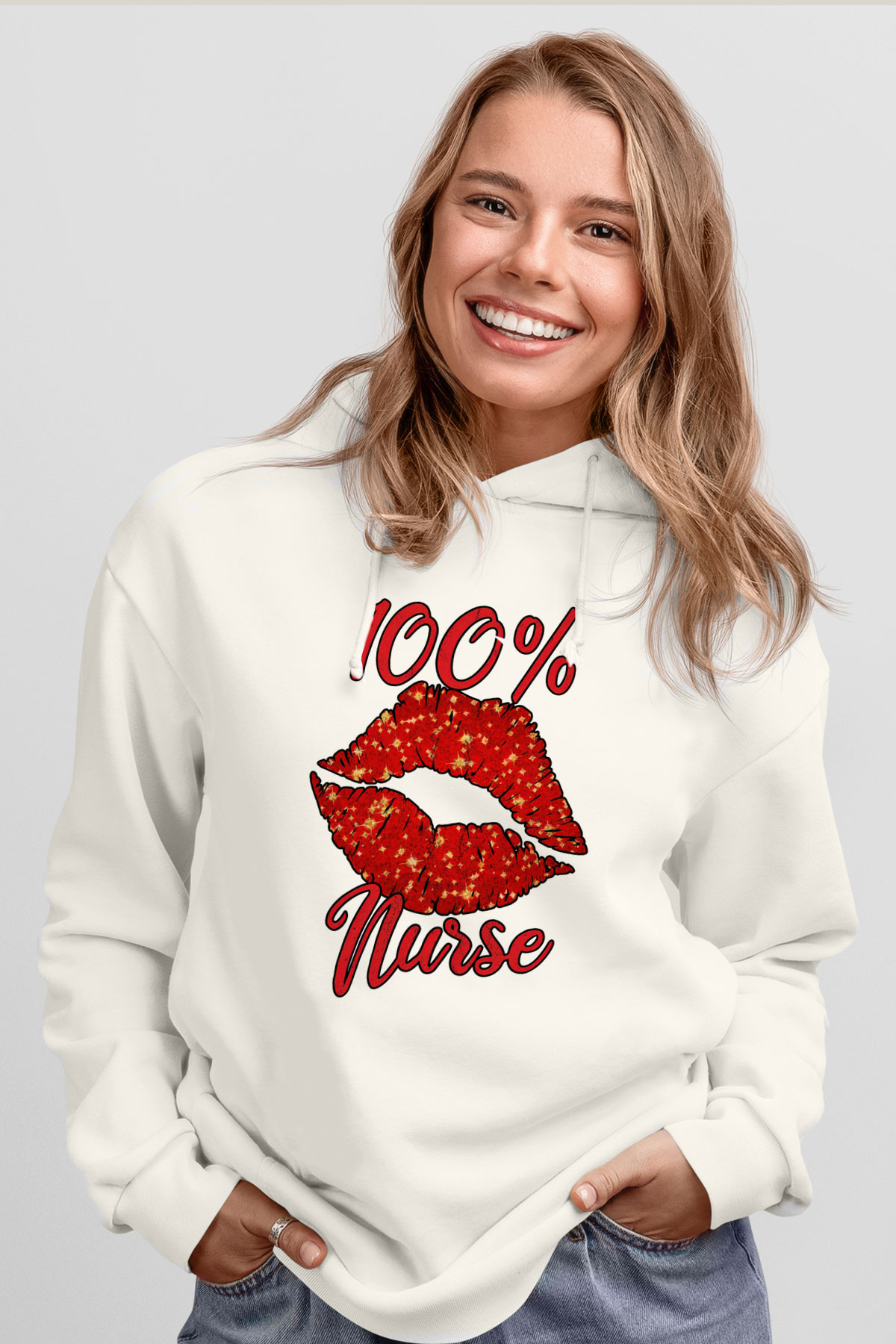 Hemşire Beyaz Unisex Kapüşonlu Sweatshirt