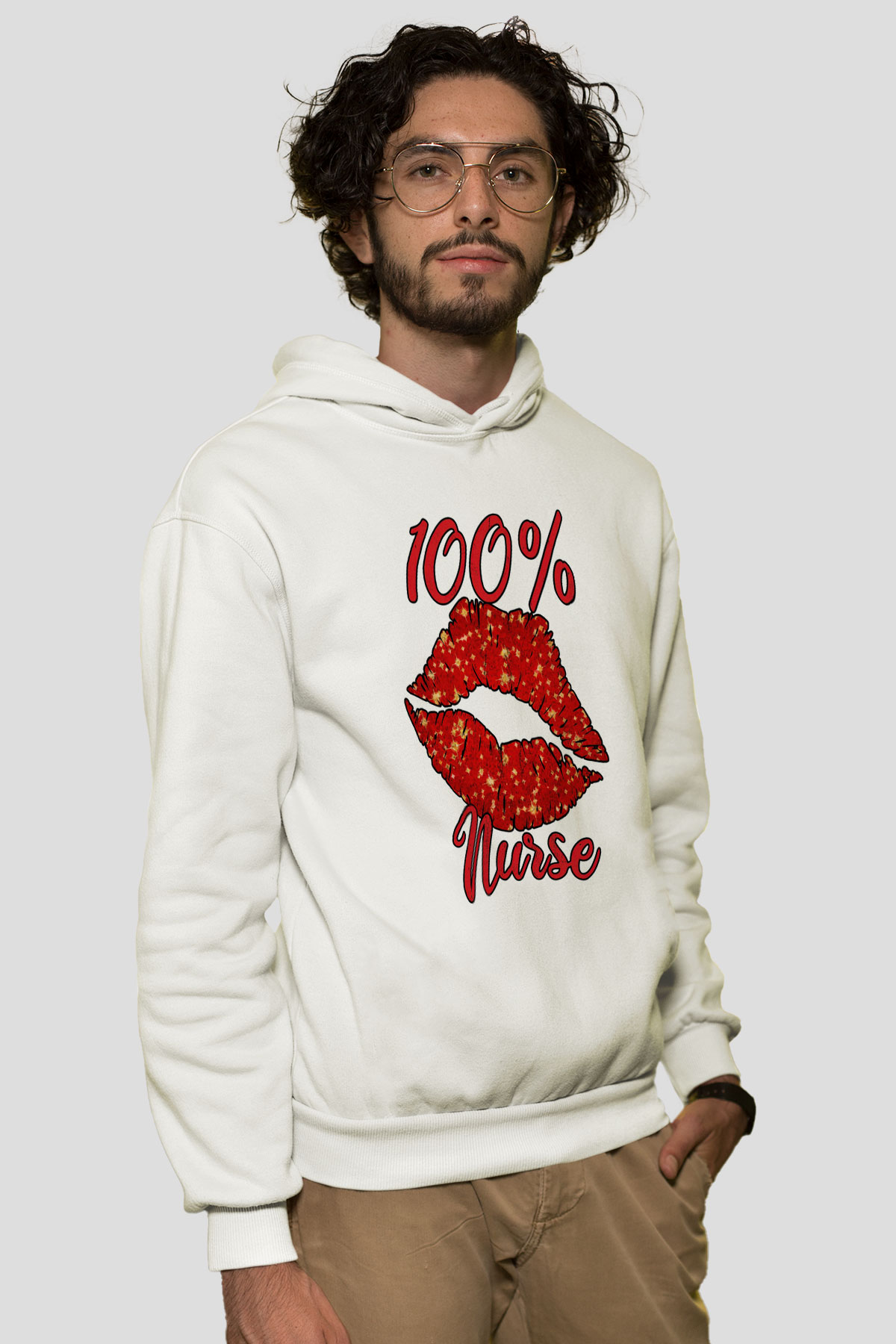 Hemşire Beyaz Unisex Kapüşonlu Sweatshirt