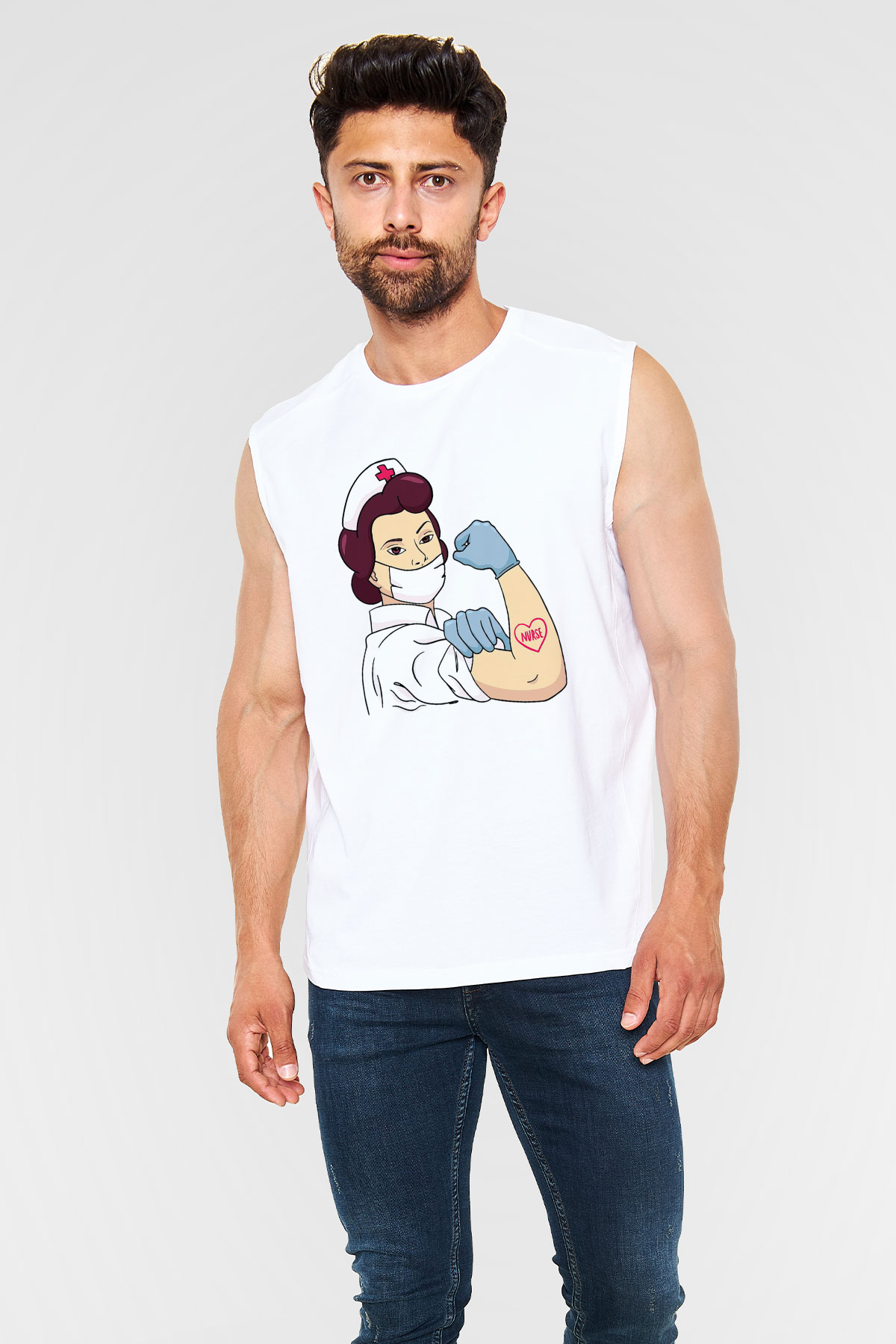 Hemşire Beyaz Unisex Kolsuz Tişört