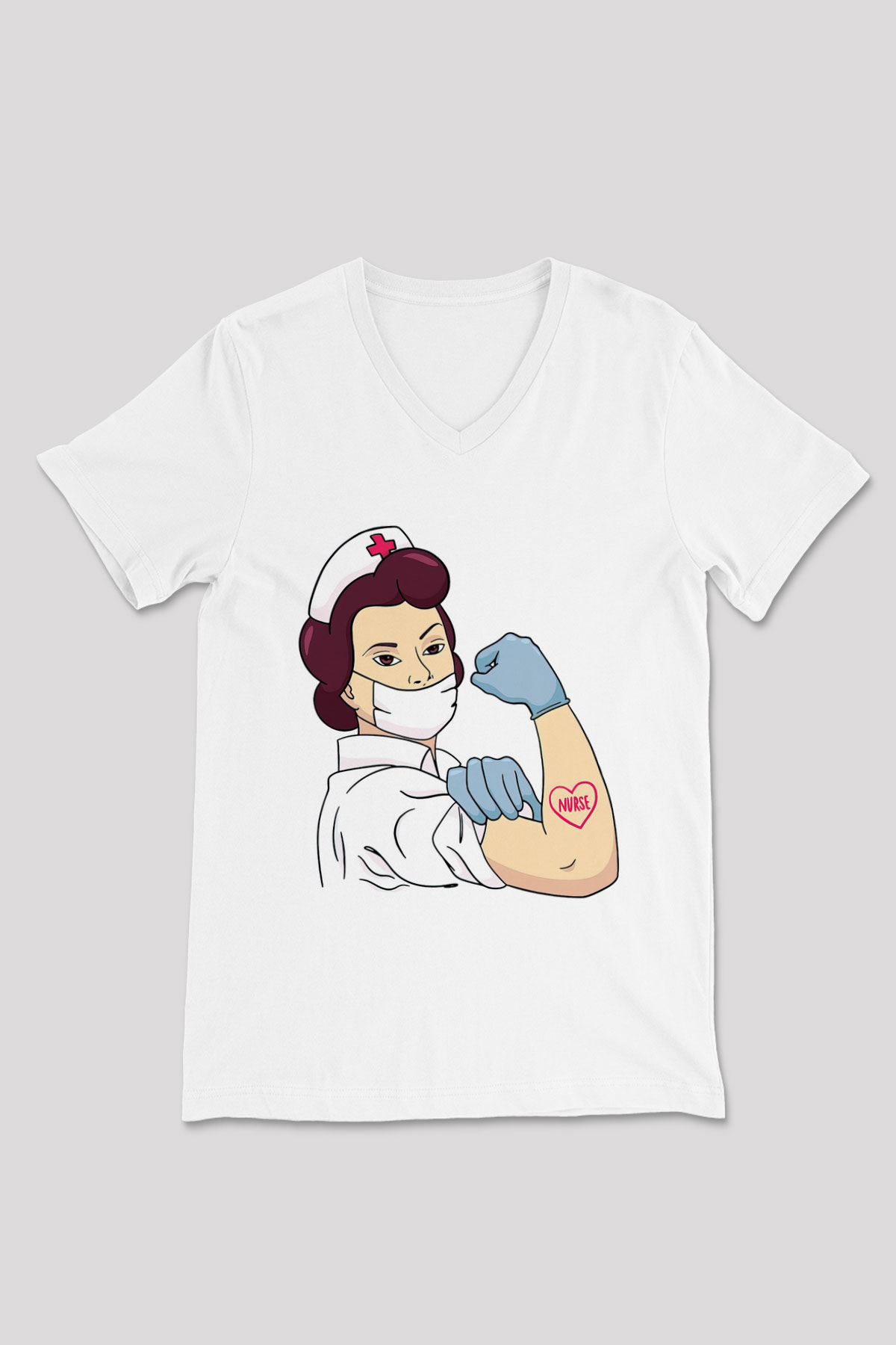 Hemşire Beyaz Unisex V Yaka Tişört