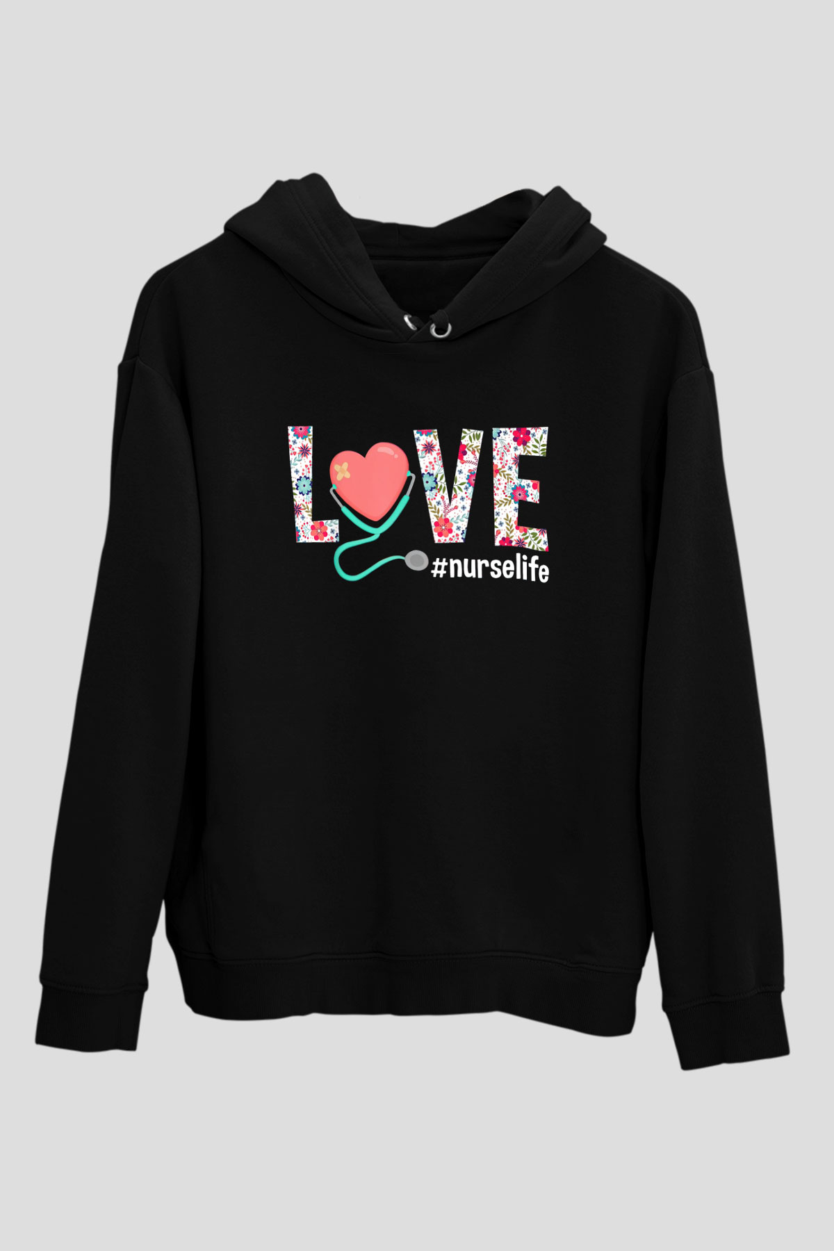 Hemşire Siyah Unisex Kapüşonlu Sweatshirt