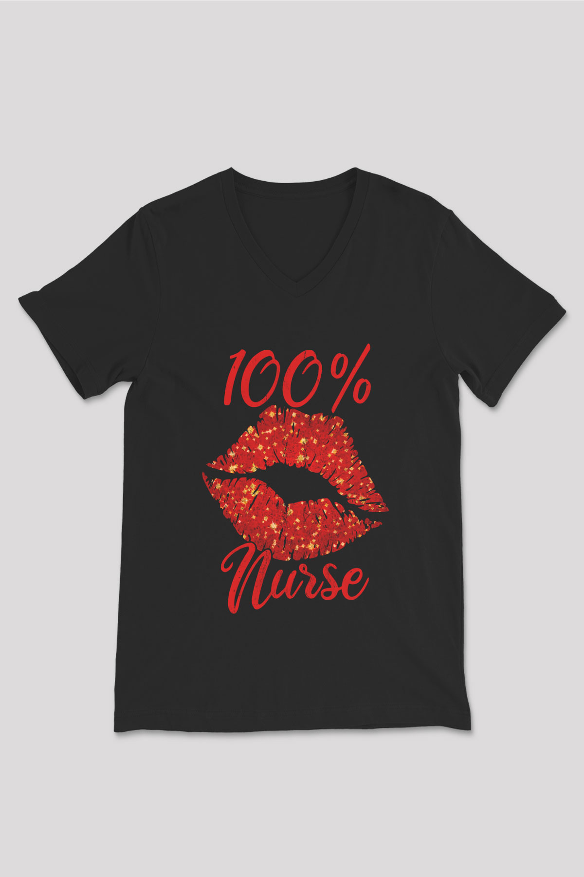 Hemşire Siyah Unisex V Yaka Tişört