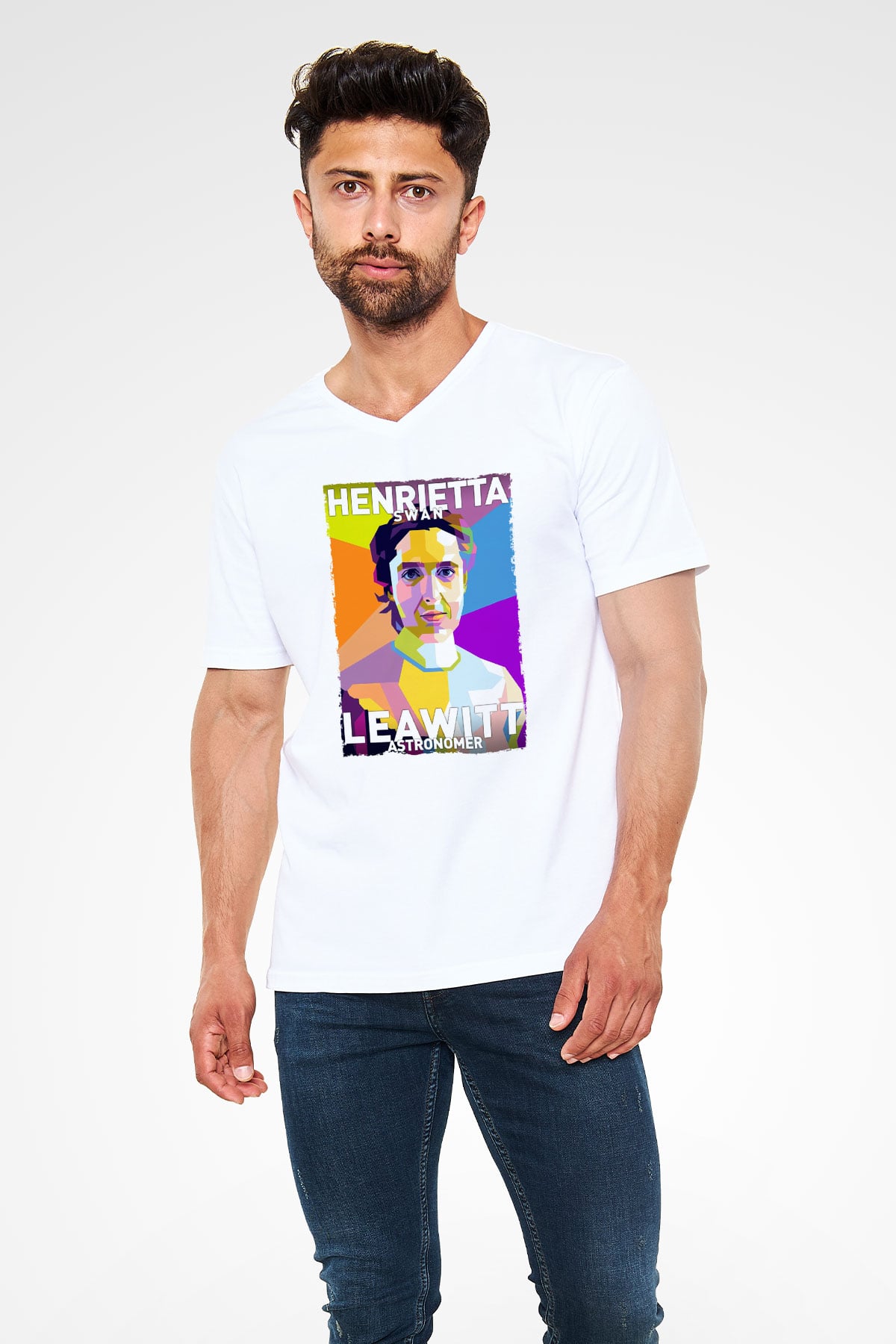 Henrietta Swan Leavitt Baskılı Unisex V Yaka Beyaz Tişört - Tshirt