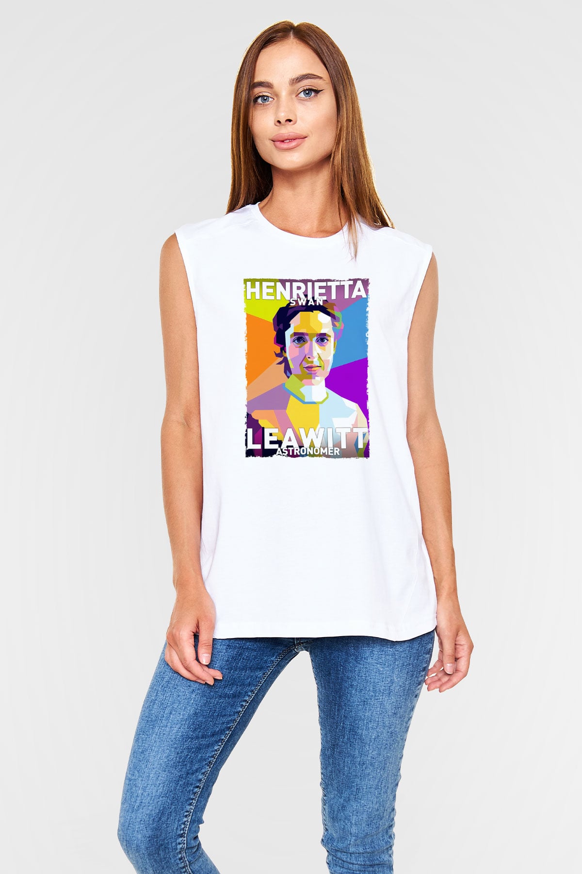 Henrietta Swan Leavitt Baskılı Unisex Kolsuz Beyaz Tişört - Tshirt