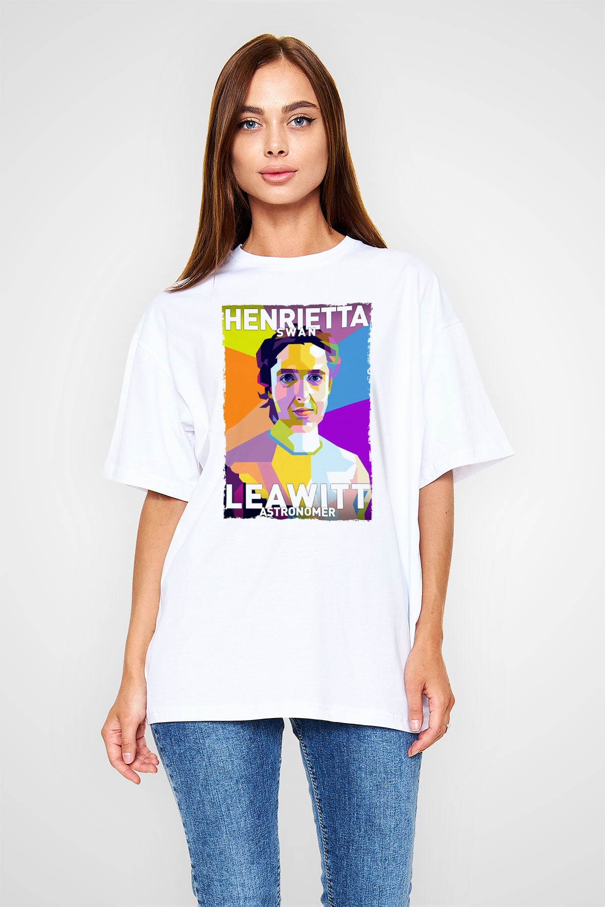 Henrietta Swan Leavitt Baskılı Unisex Oversize Beyaz Tişört - Tshirt