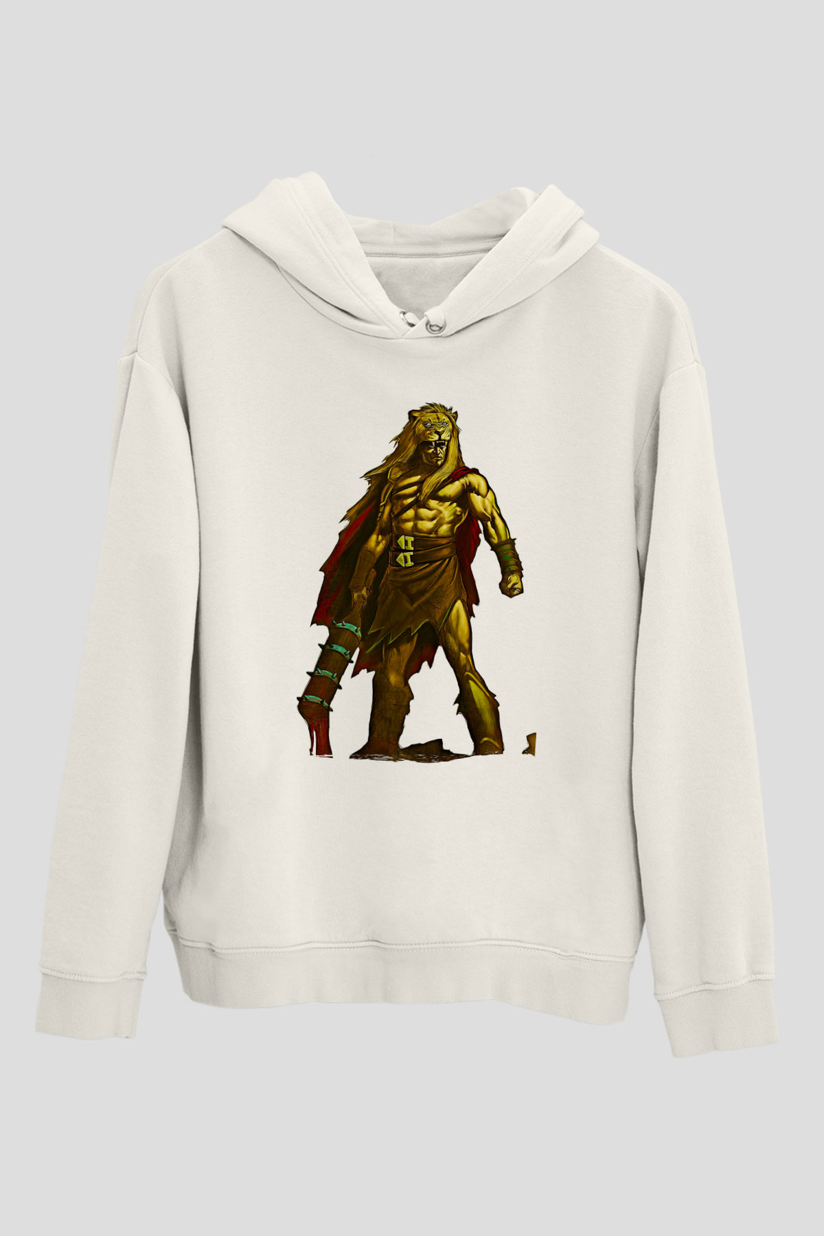 Herkül Baskılı Beyaz Unisex Hoodie