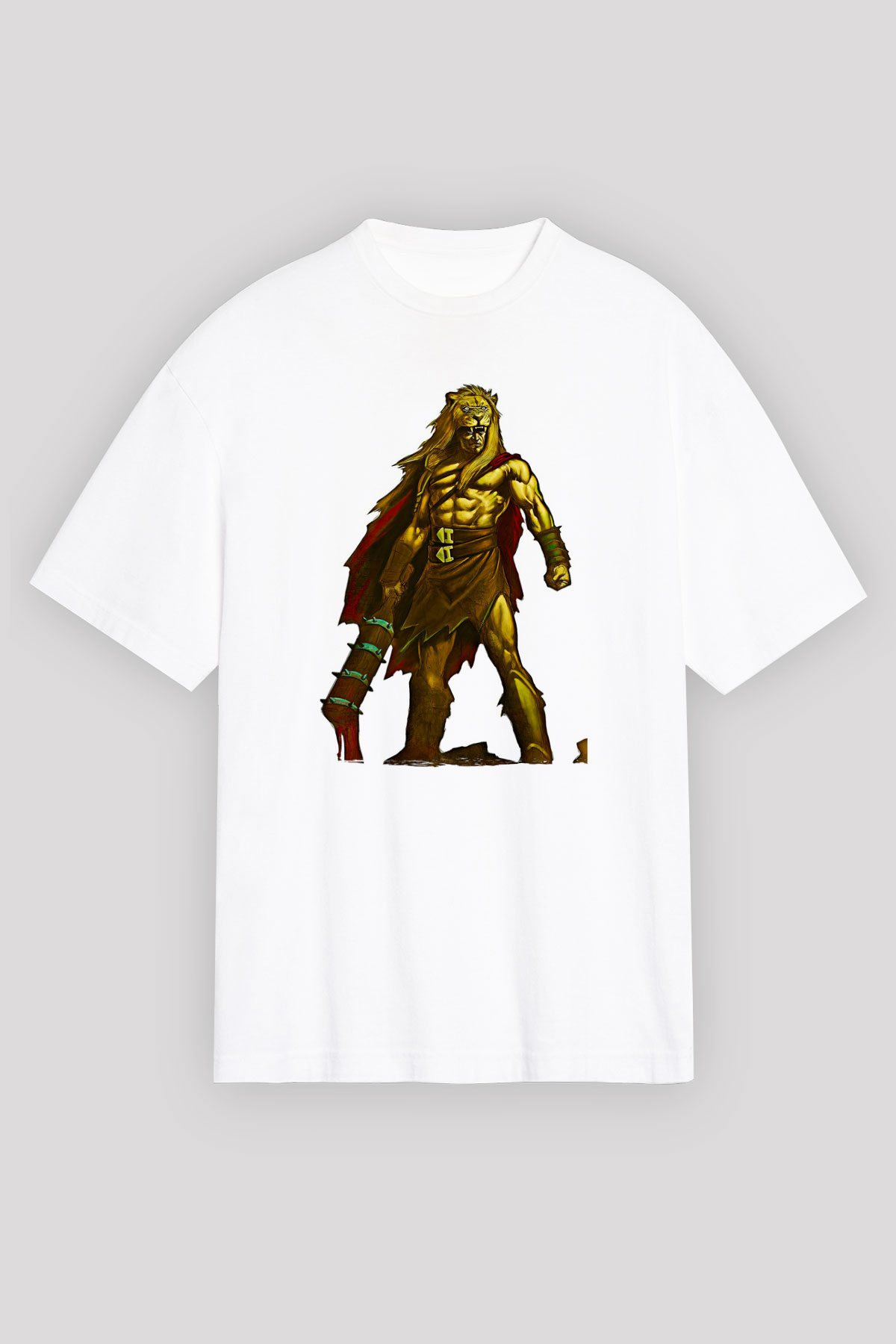 Herkül Baskılı Beyaz Unisex Oversize Tişört - Tshirt