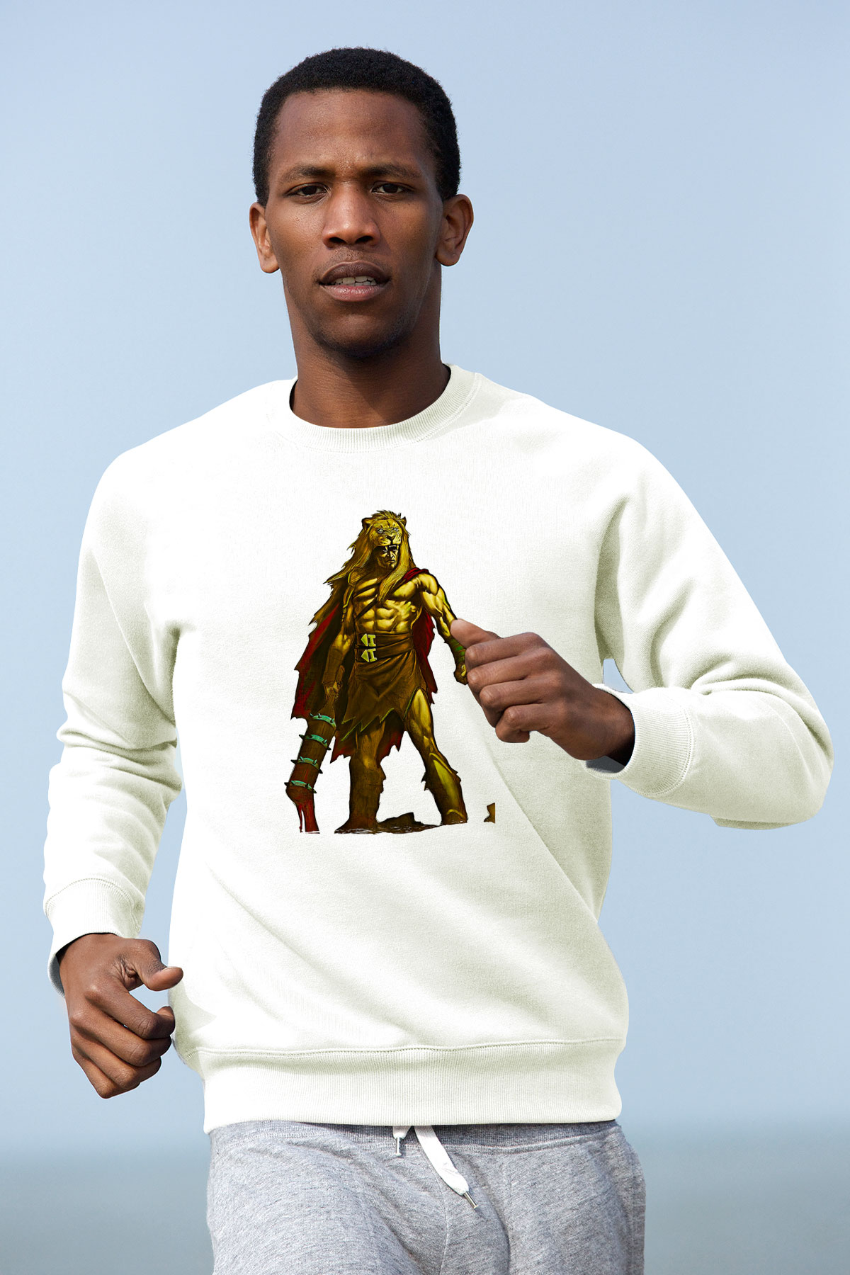 Herkül Baskılı Beyaz Unisex Sweatshirt