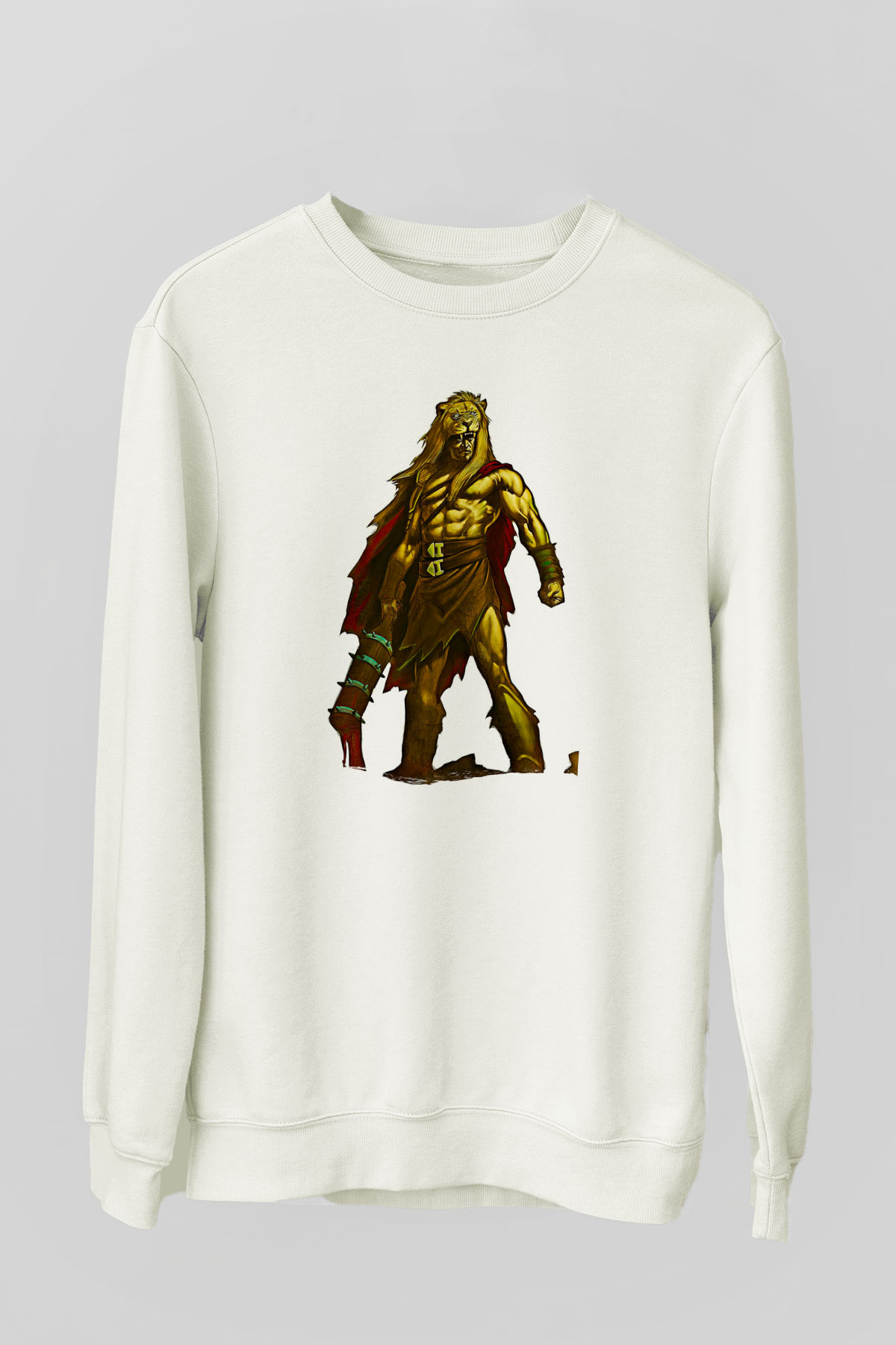 Herkül Baskılı Beyaz Unisex Sweatshirt