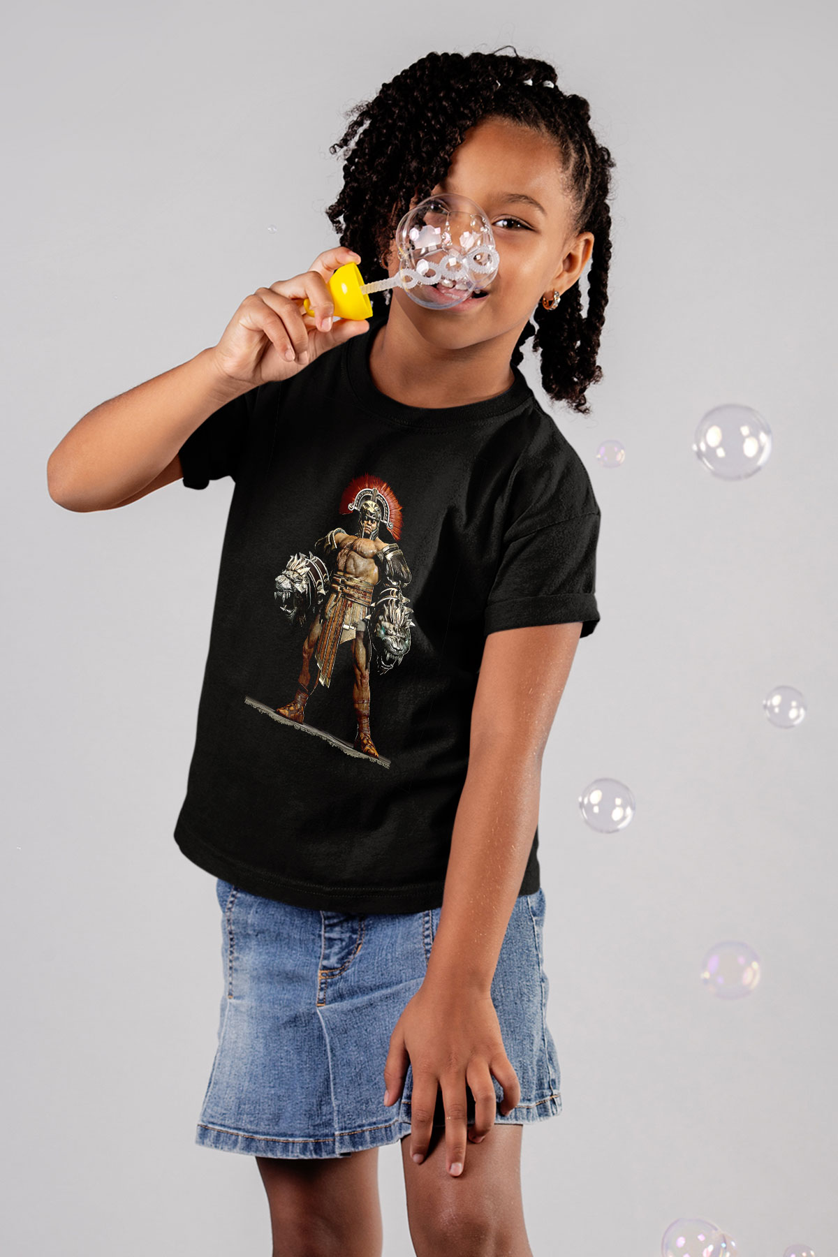 Herkül Baskılı Unisex Siyah Çocuk Tişört - Tshirt