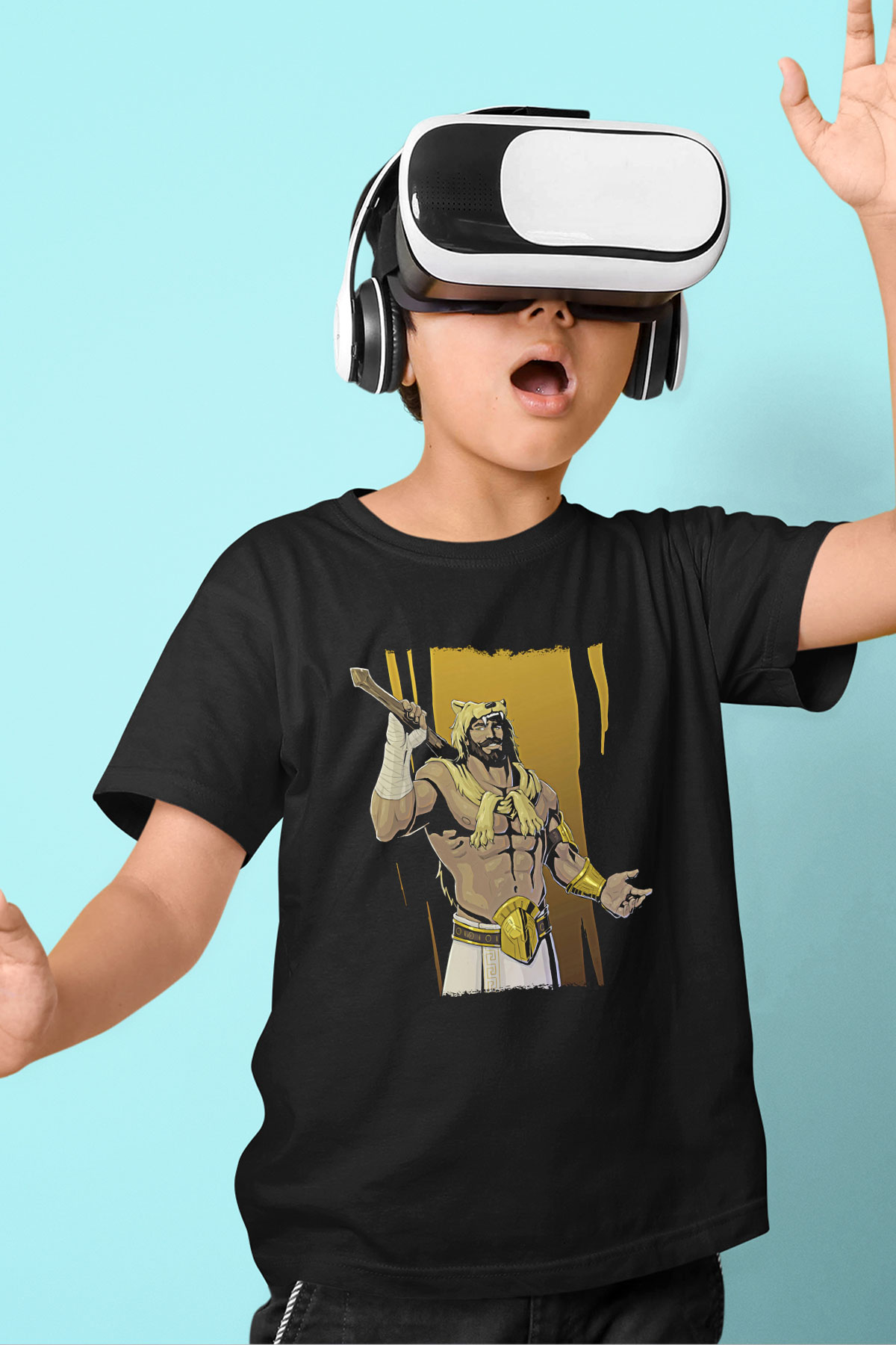 Herkül Baskılı Unisex Siyah Çocuk Tişört - Tshirt
