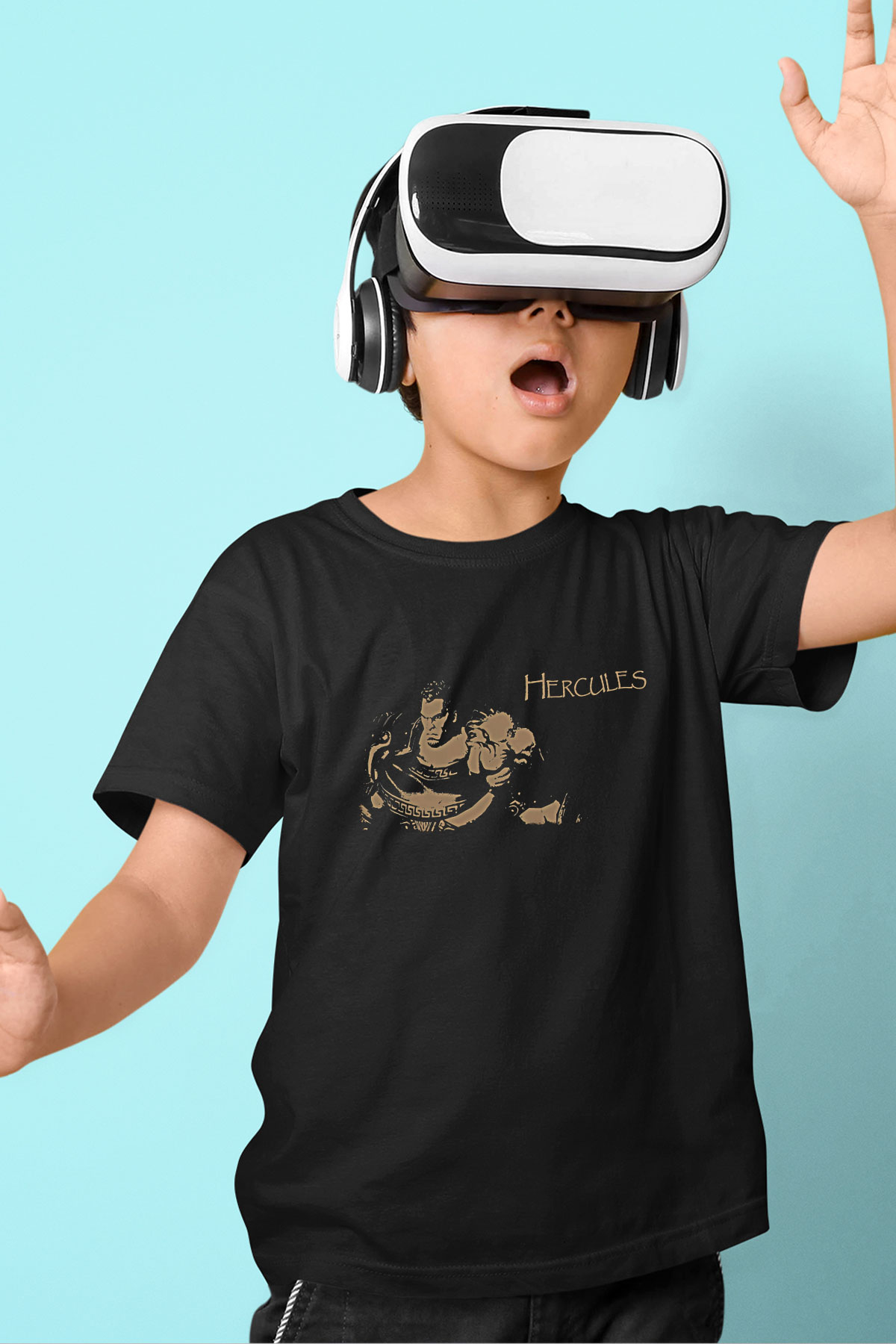 Herkül Baskılı Unisex Siyah Çocuk Tişört - Tshirt