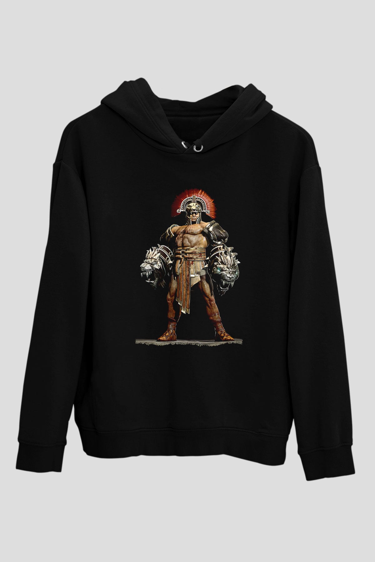 Herkül Baskılı Unisex Siyah Hoodie