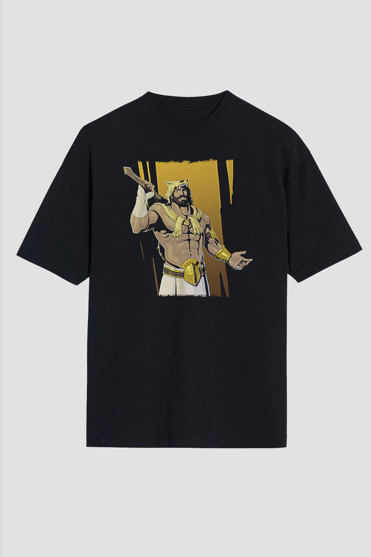 Herkül Baskılı Unisex Siyah Oversize Tişört - Tshirt