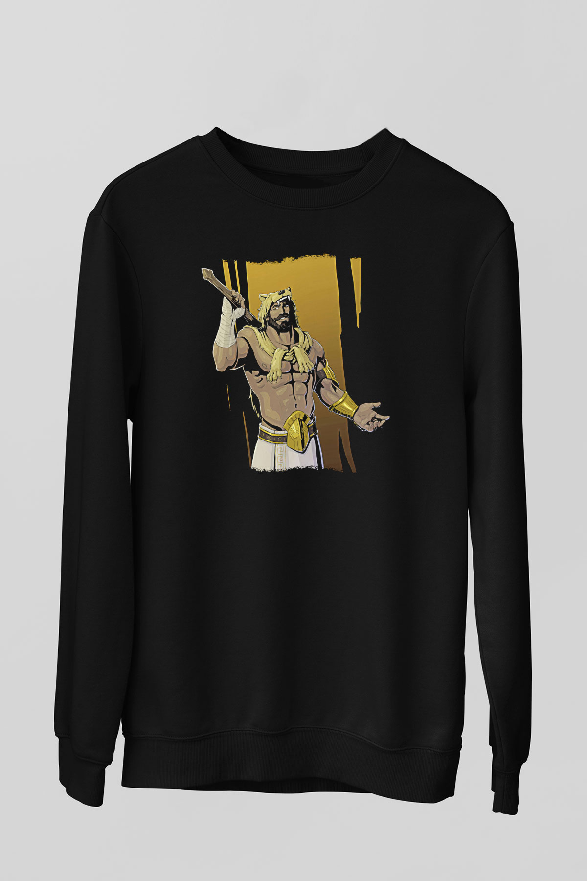 Herkül Baskılı Unisex Siyah Sweatshirt