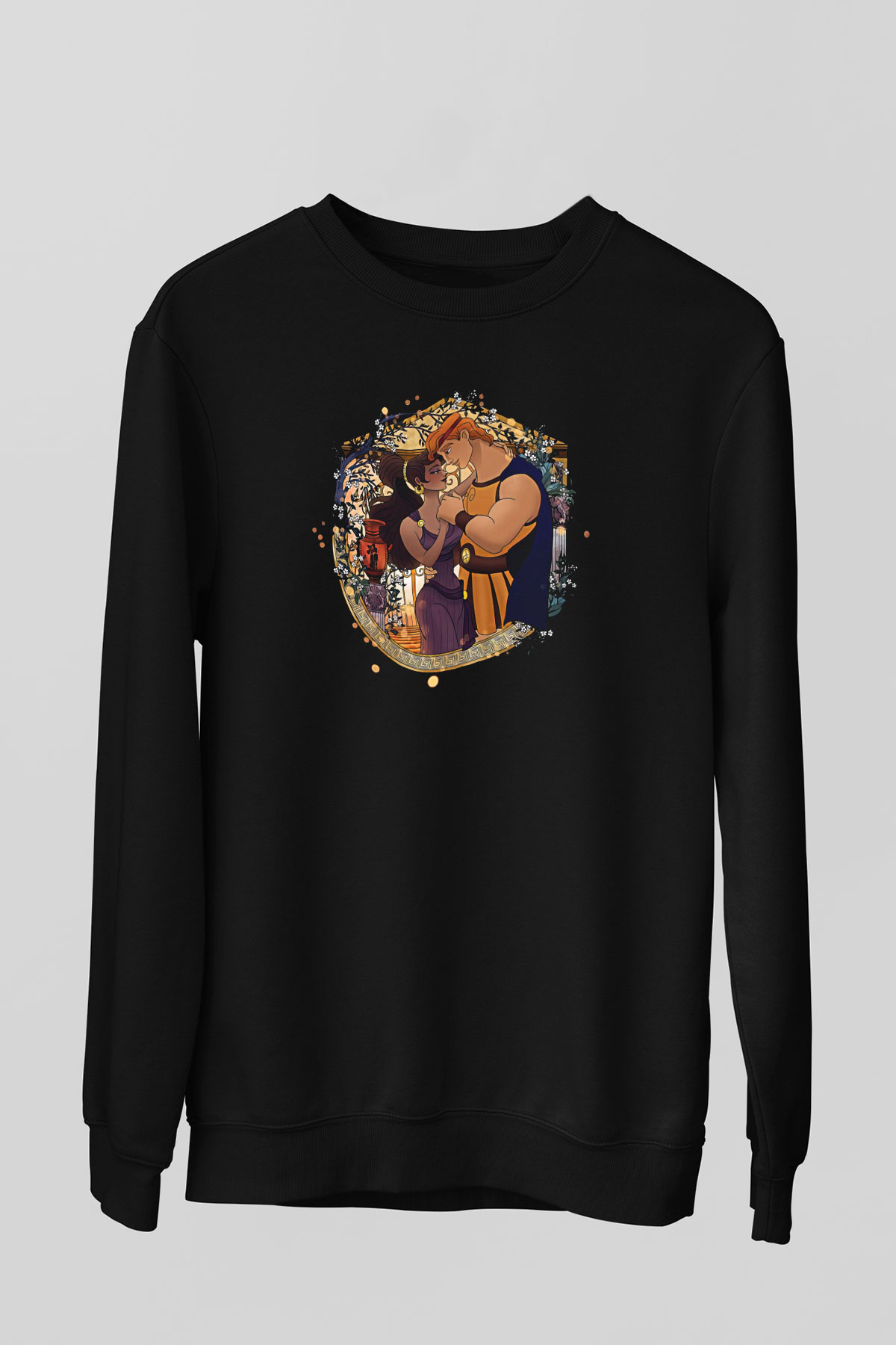 Herkül Baskılı Unisex Siyah Sweatshirt