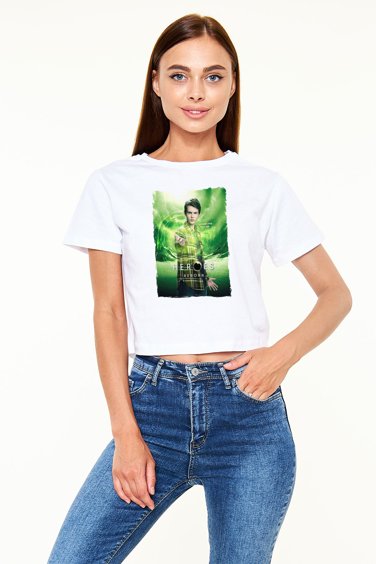 Heroes Beyaz  Crop Top Tişört