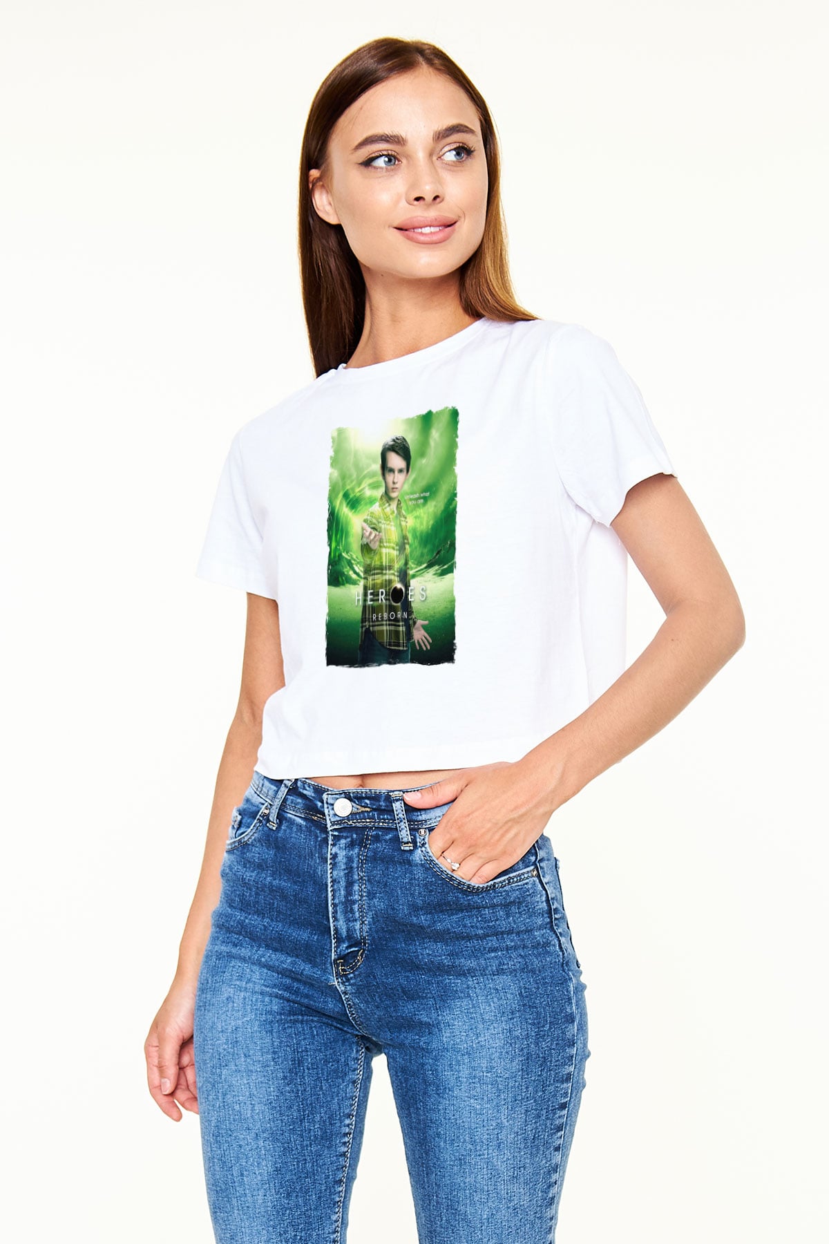 Heroes Beyaz  Crop Top Tişört