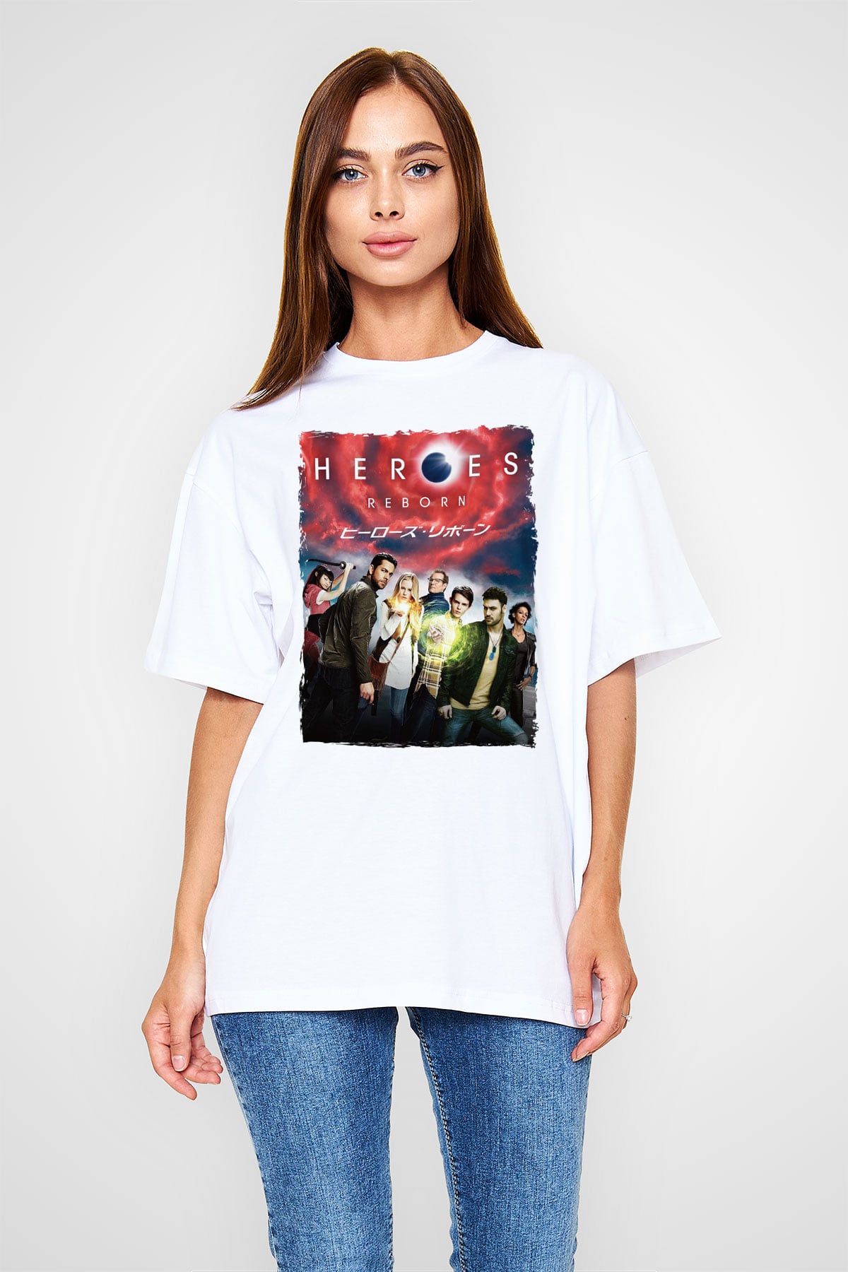 Heroes Beyaz Oversize Tişört Oversize T-shirt
