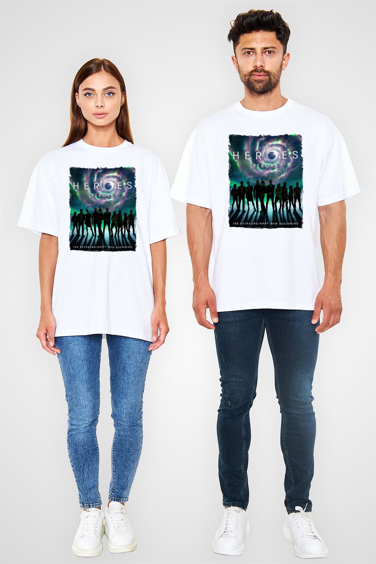 Heroes Beyaz Oversize Tişört Oversize T-shirt