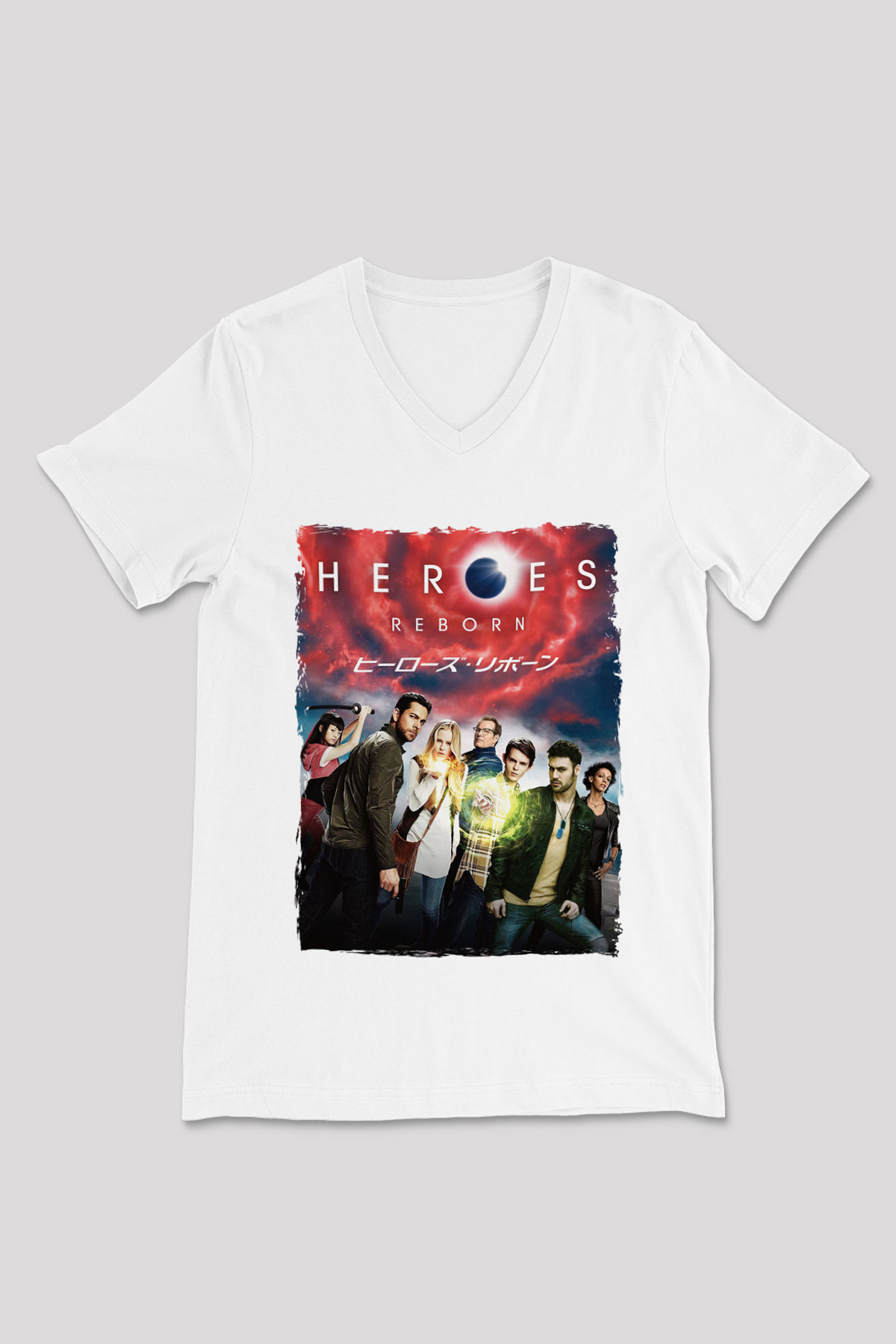 Heroes Beyaz Unisex V Yaka Tişört