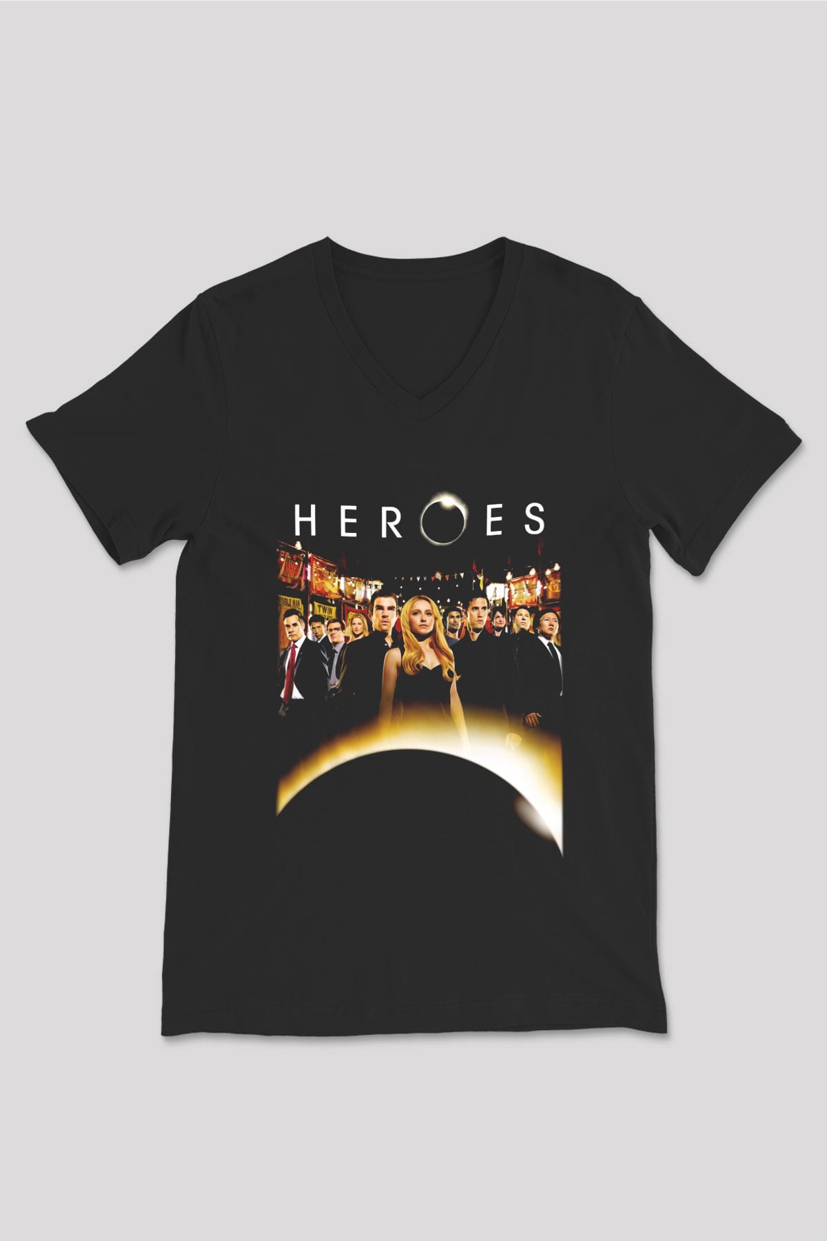 Heroes Siyah Unisex V Yaka Tişört T-Shirt