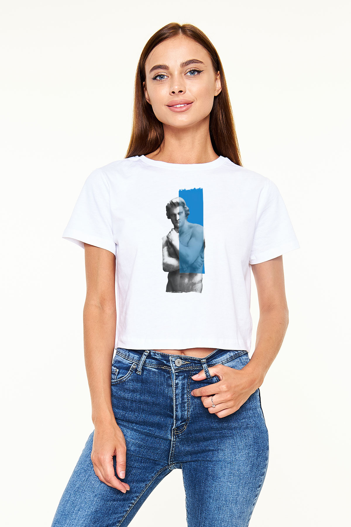 Heykeltıraş Beyaz  Crop Top Tişört