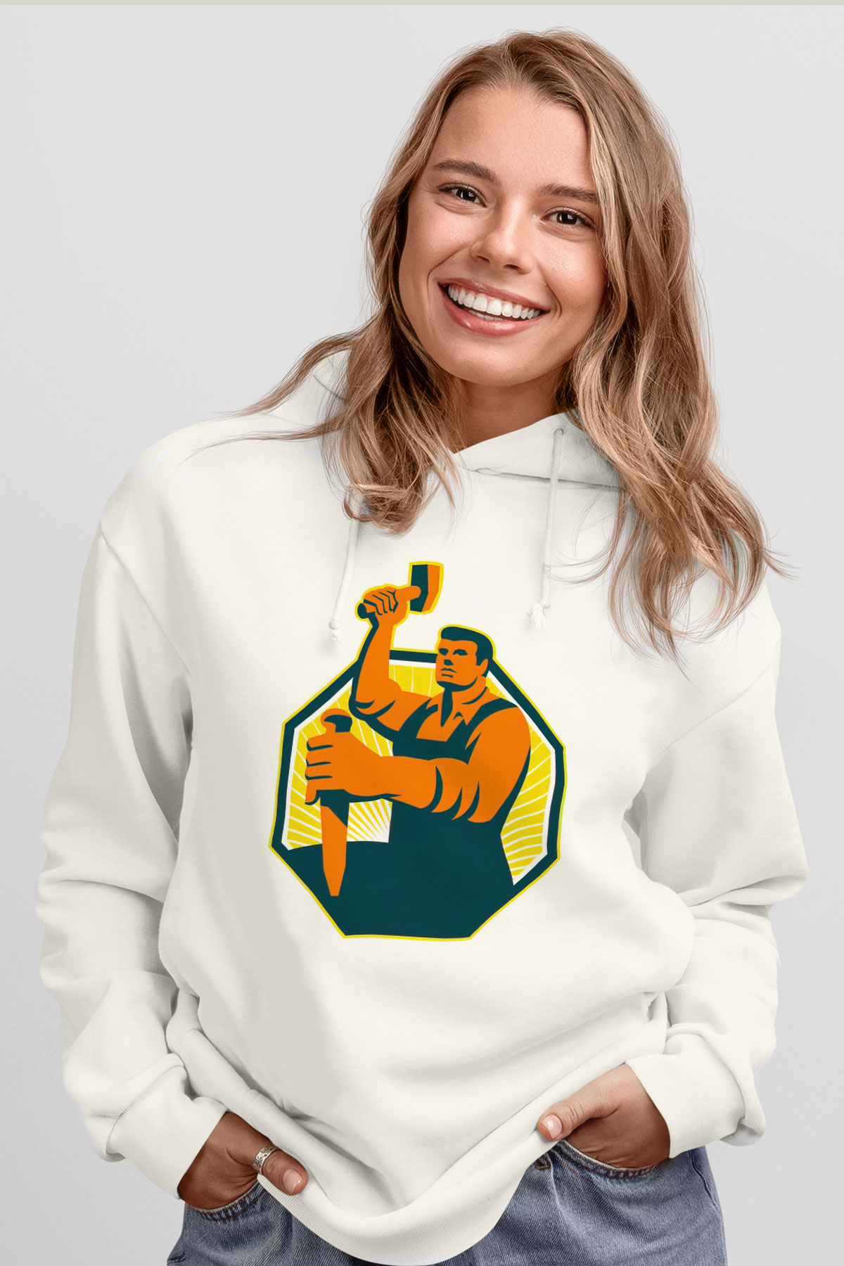 Heykeltıraş Beyaz Unisex Kapüşonlu Sweatshirt