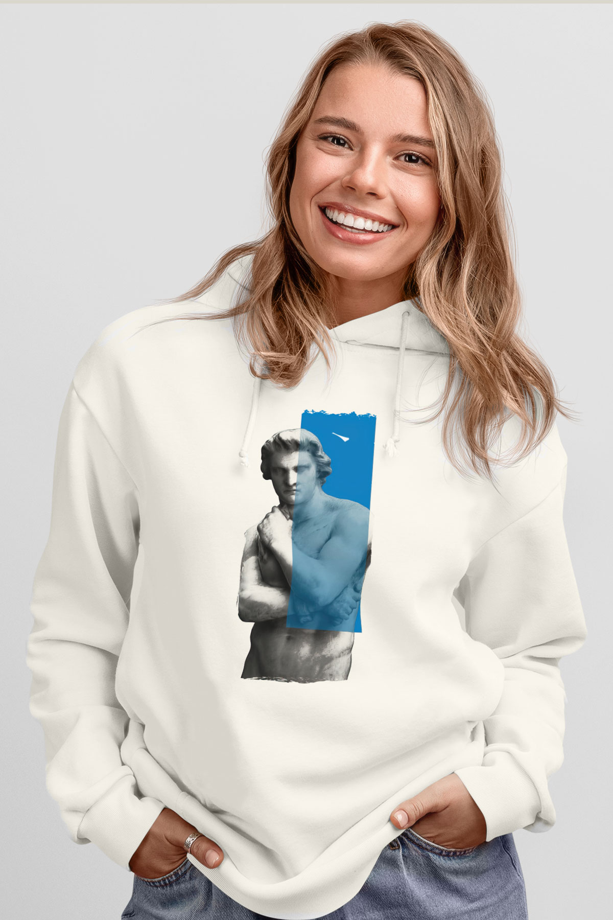 Heykeltıraş Beyaz Unisex Kapüşonlu Sweatshirt