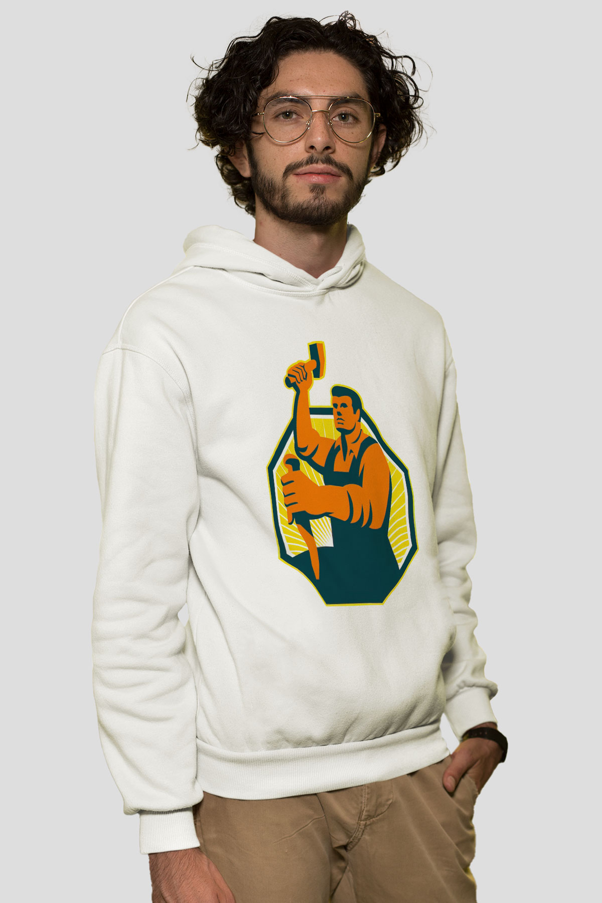 Heykeltıraş Beyaz Unisex Kapüşonlu Sweatshirt