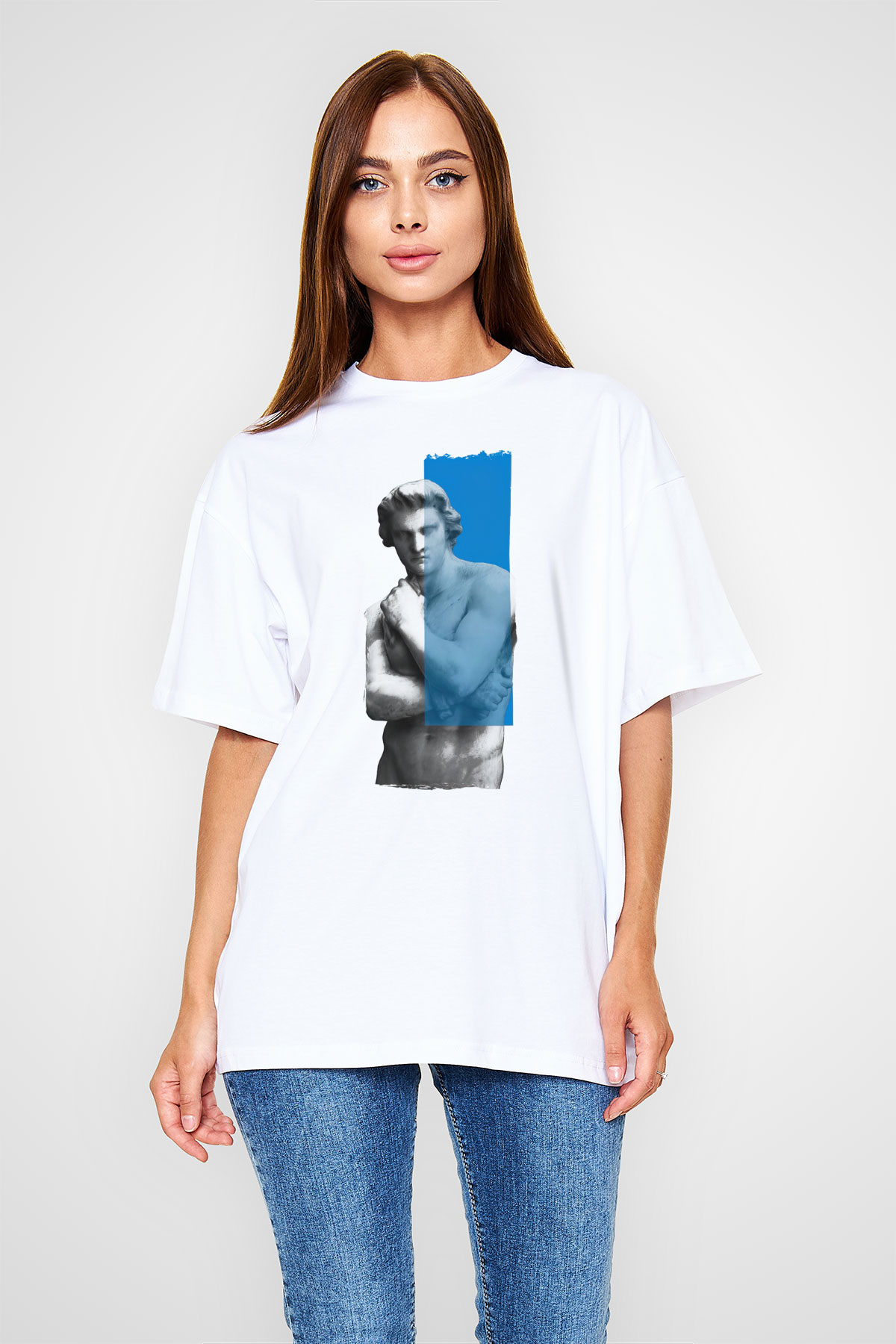 Heykeltıraş Beyaz Oversize Tişört Oversize T-shirt - TişörtFabrikası