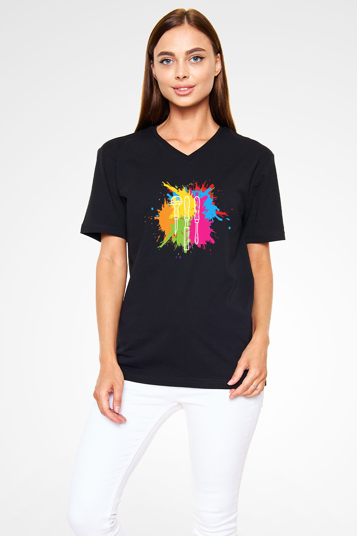 Heykeltıraş Siyah Unisex V Yaka Tişört